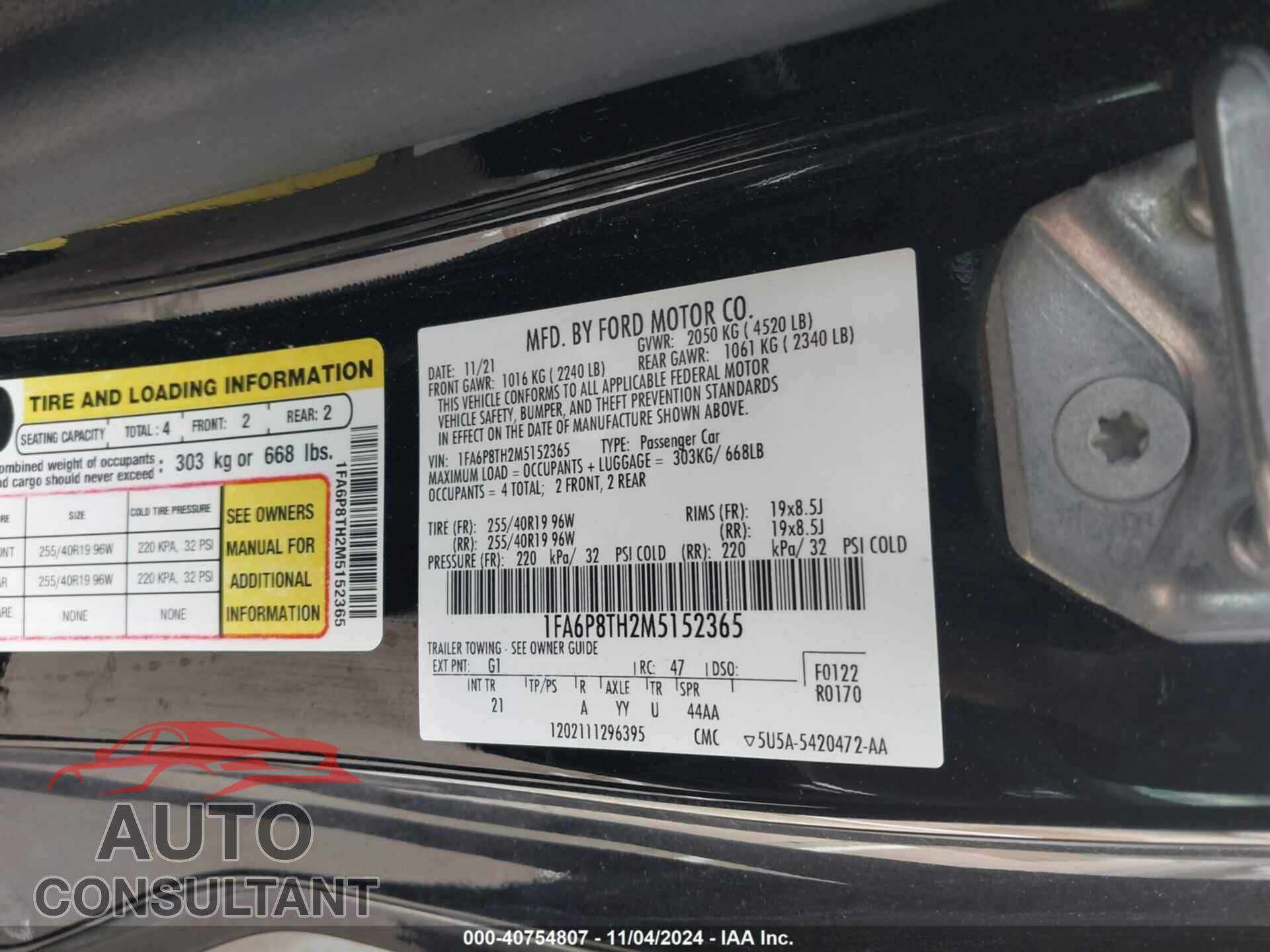 FORD MUSTANG 2021 - 1FA6P8TH2M5152365
