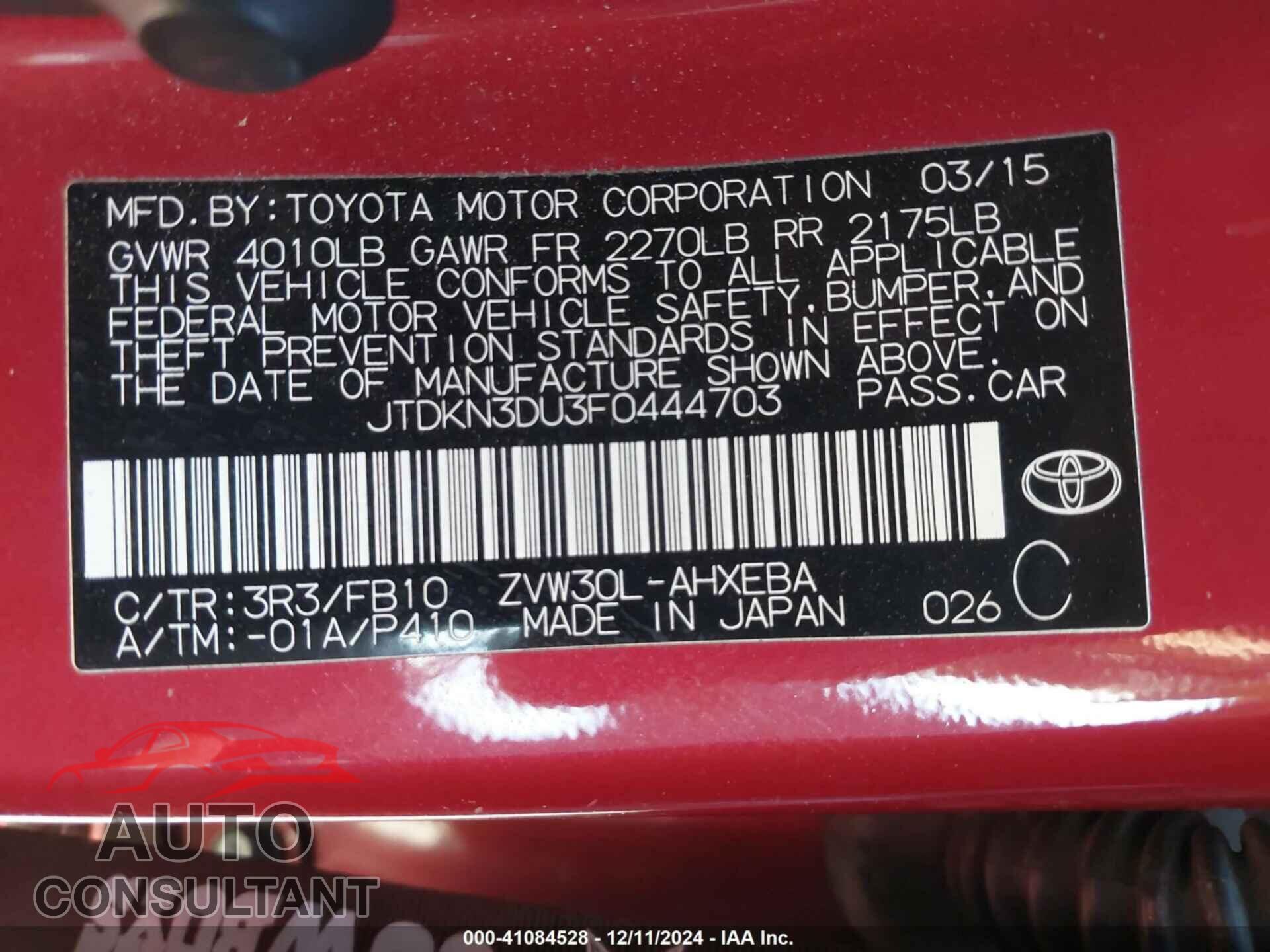 TOYOTA PRIUS 2015 - JTDKN3DU3F0444703