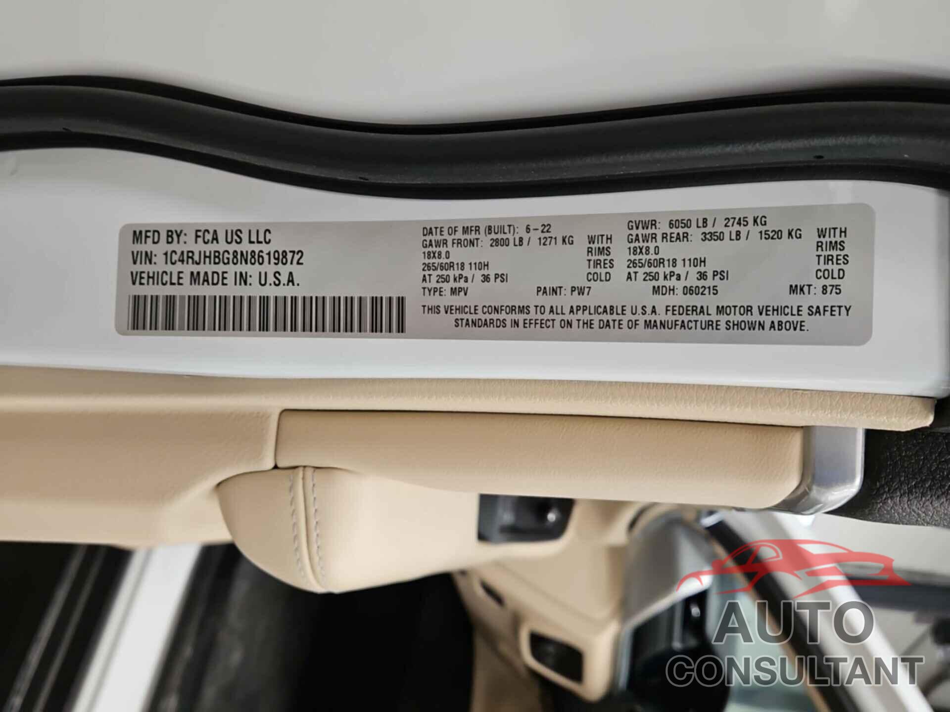 JEEP GRAND CHEROKEE 2022 - 1C4RJHBG8N8619872