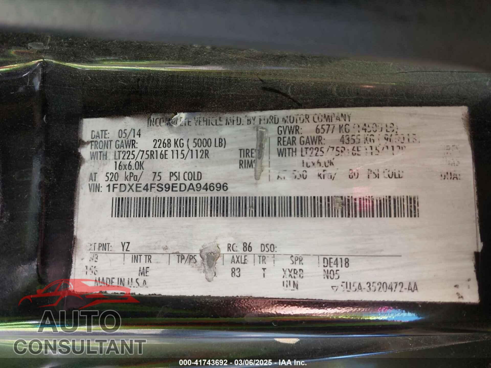 FORD E-450 CUTAWAY 2014 - 1FDXE4FS9EDA94696