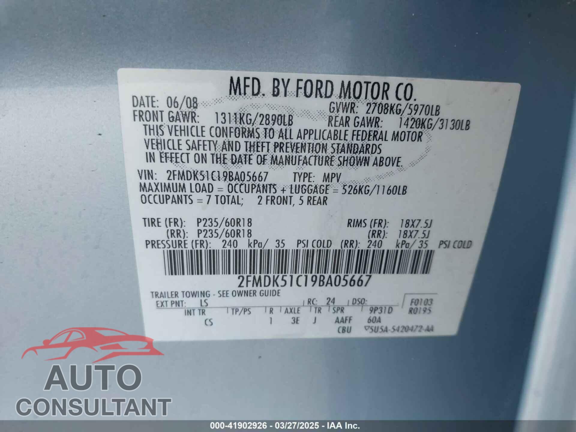 FORD FLEX 2009 - 2FMDK51C19BA05667