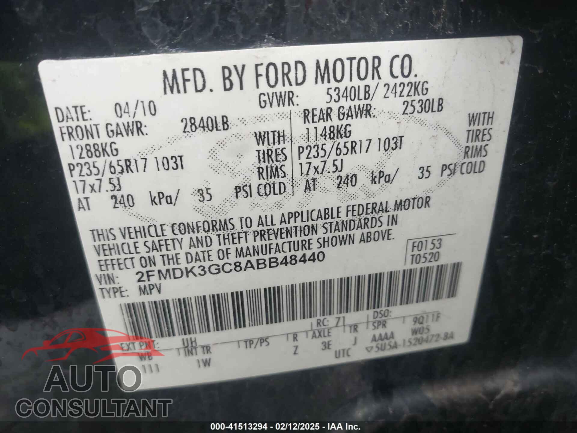 FORD EDGE 2010 - 2FMDK3GC8ABB48440