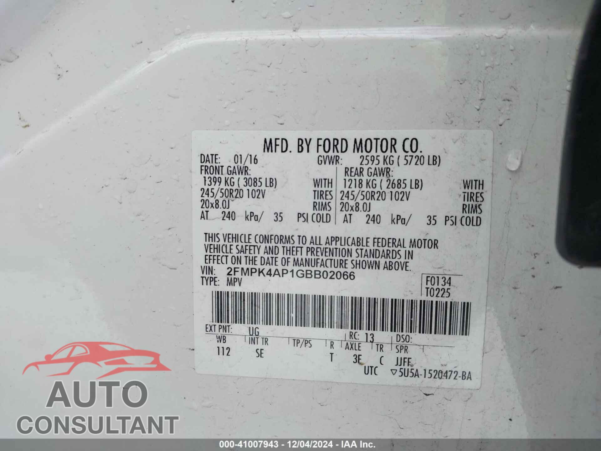 FORD EDGE 2016 - 2FMPK4AP1GBB02066