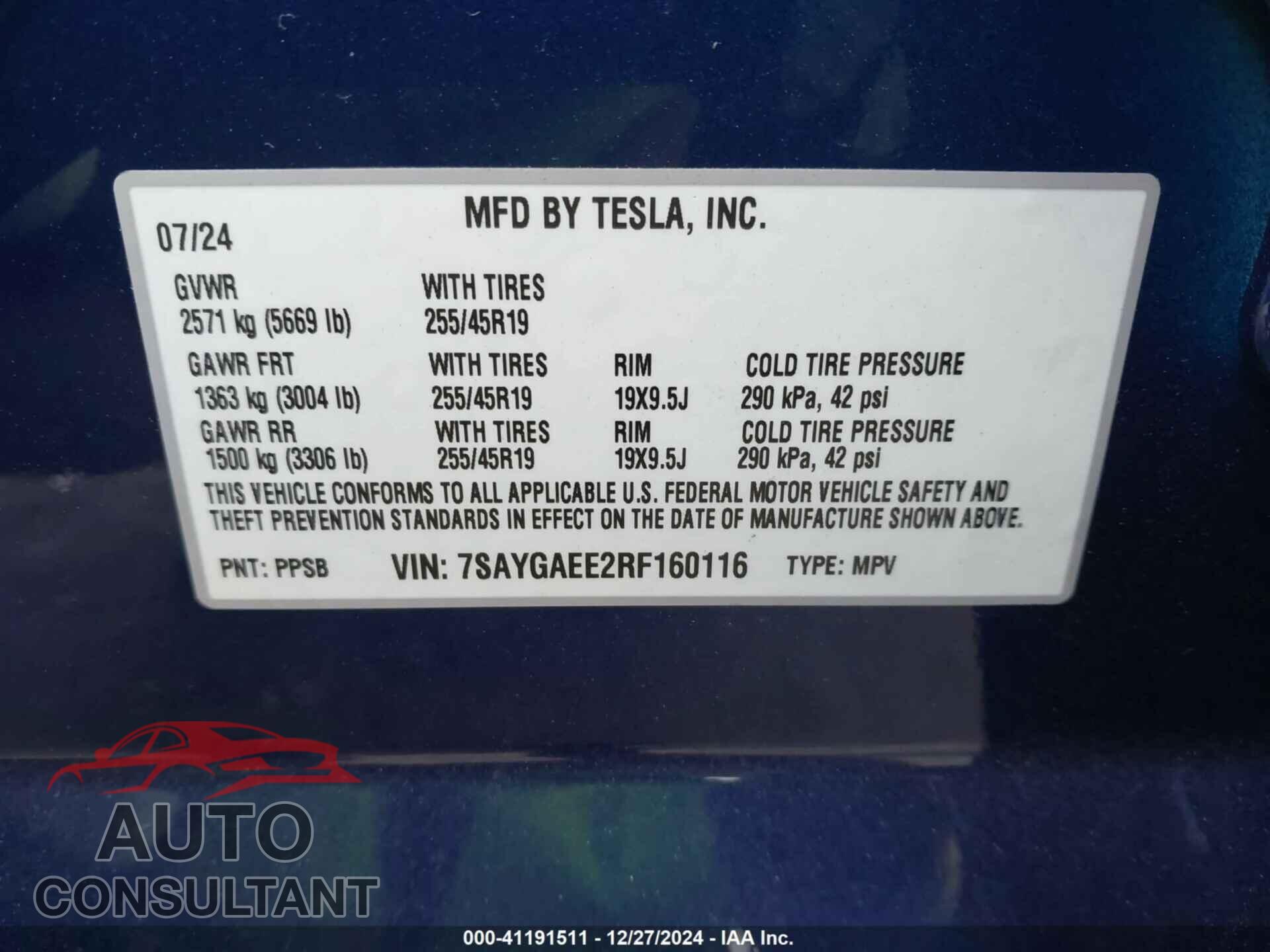 TESLA MODEL Y 2024 - 7SAYGAEE2RF160116