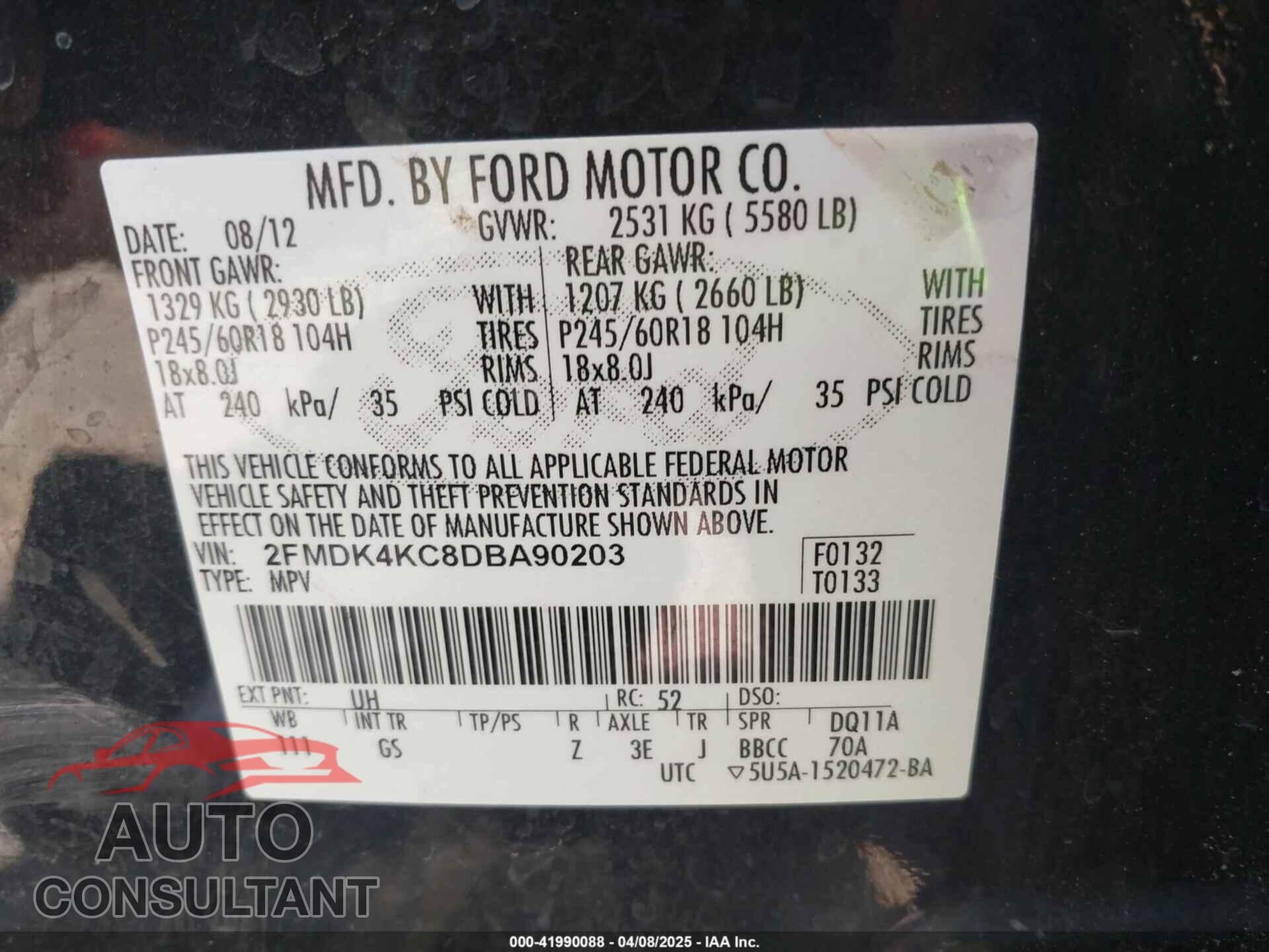FORD EDGE 2013 - 2FMDK4KC8DBA90203