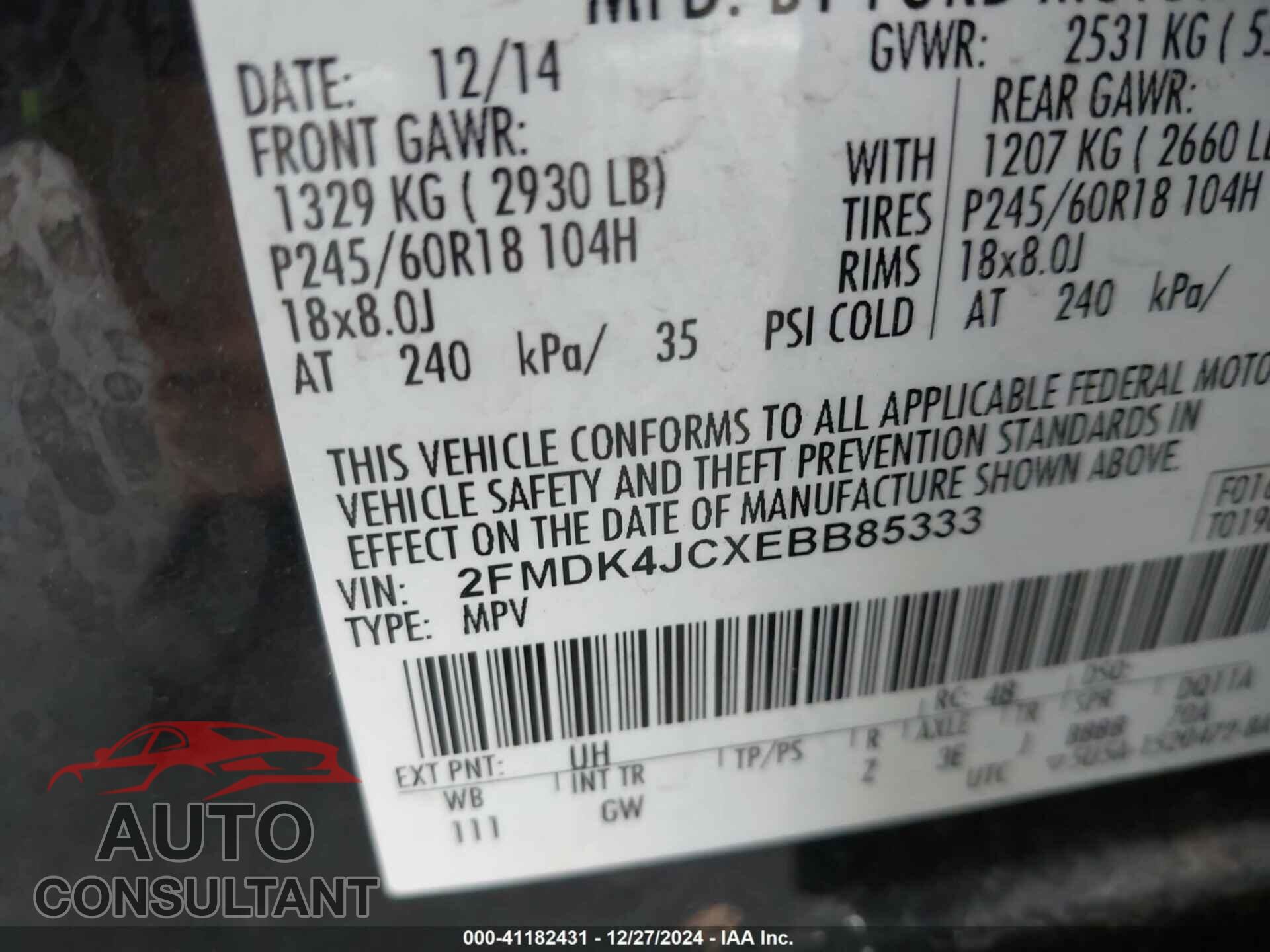 FORD EDGE 2014 - 2FMDK4JCXEBB85333