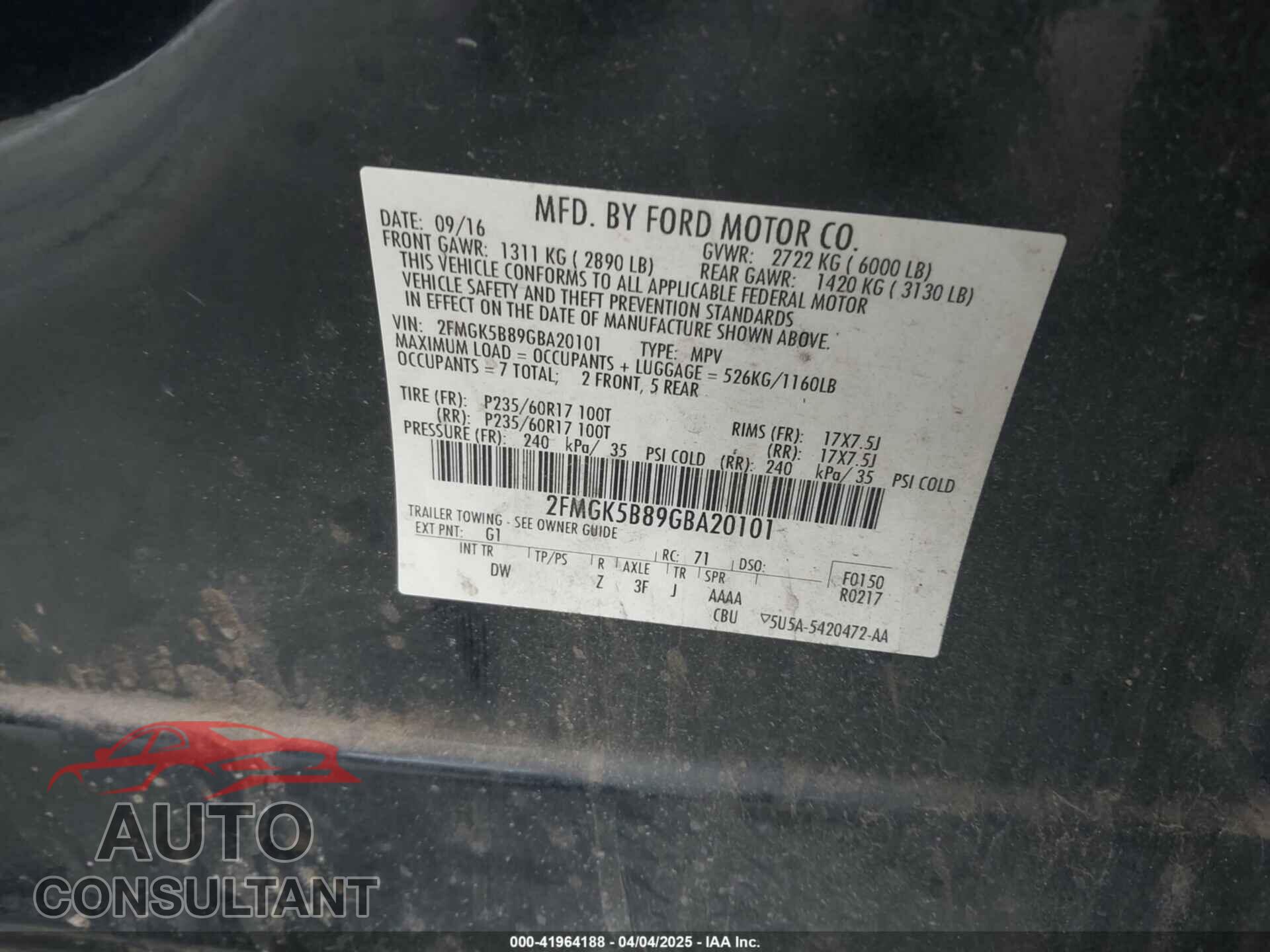 FORD FLEX 2016 - 2FMGK5B89GBA20101