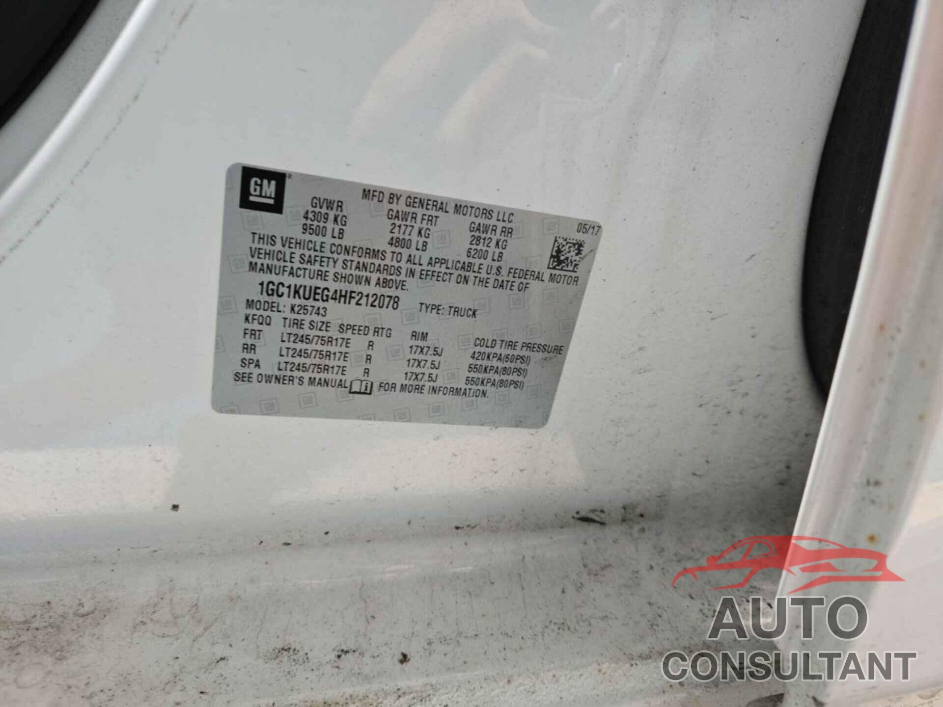 CHEVROLET SILVERADO 2017 - 1GC1KUEG4HF212078