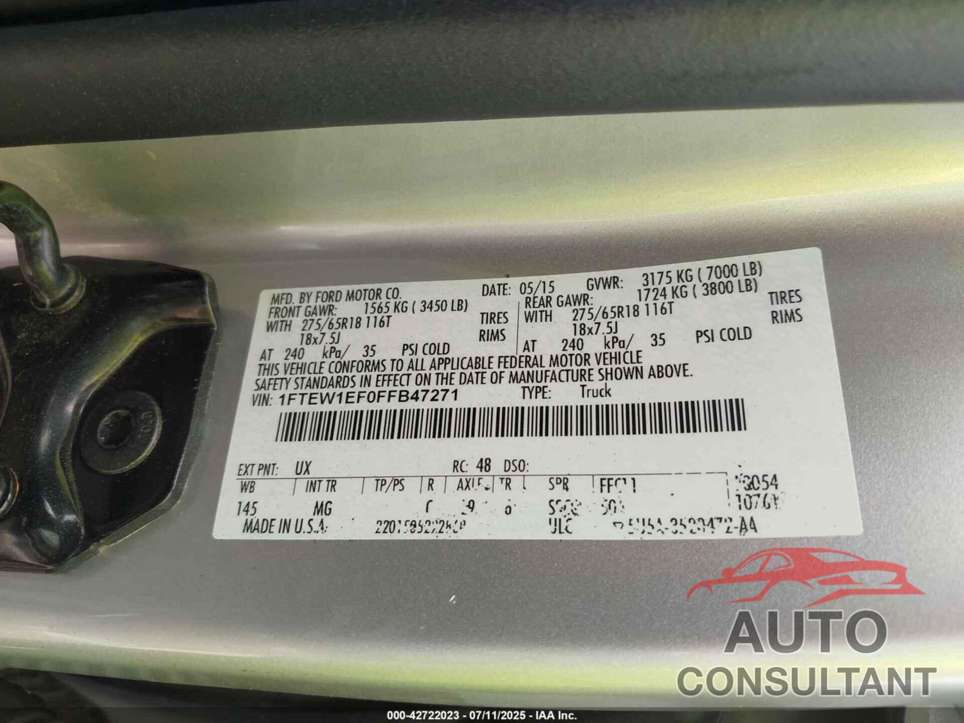FORD F-150 2015 - 1FTEW1EF0FFB47271