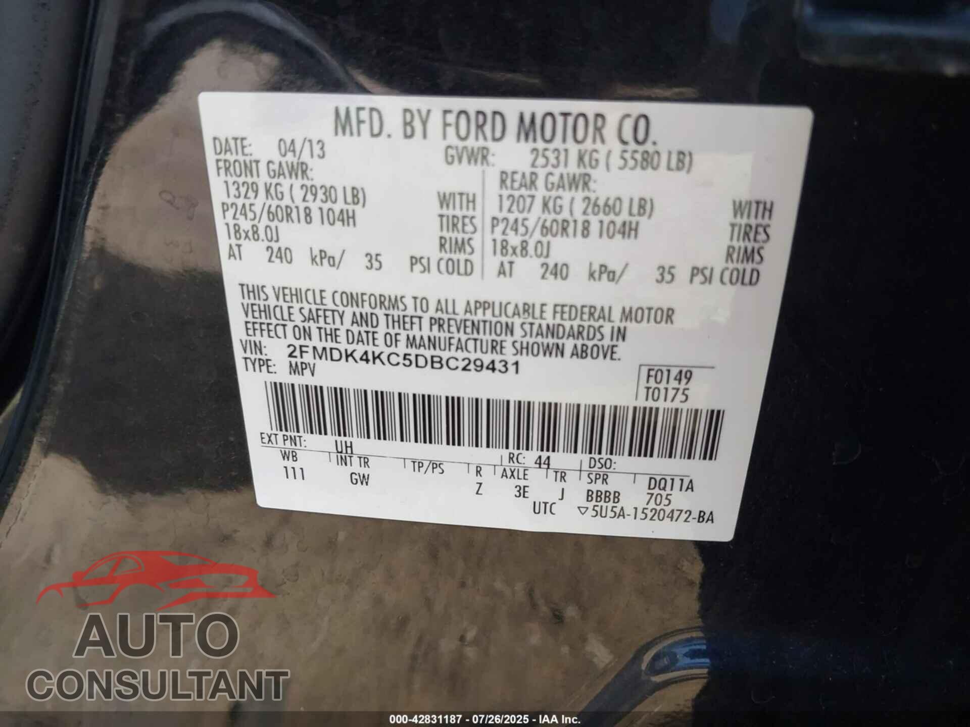 FORD EDGE 2013 - 2FMDK4KC5DBC29431