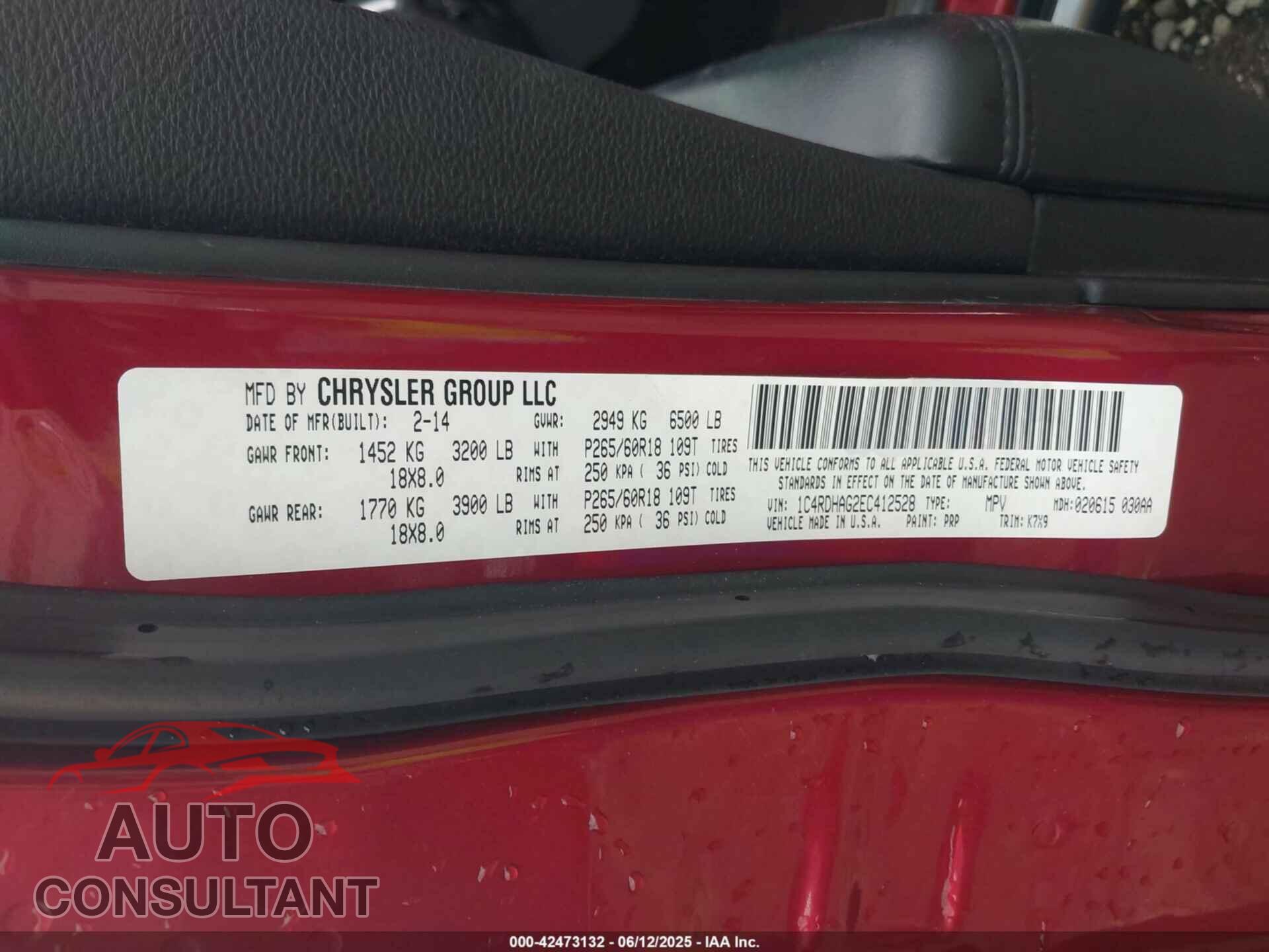 DODGE DURANGO 2014 - 1C4RDHAG2EC412528