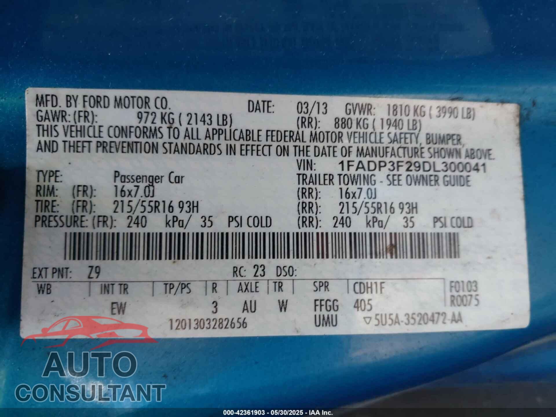 FORD FOCUS 2013 - 1FADP3F29DL300041