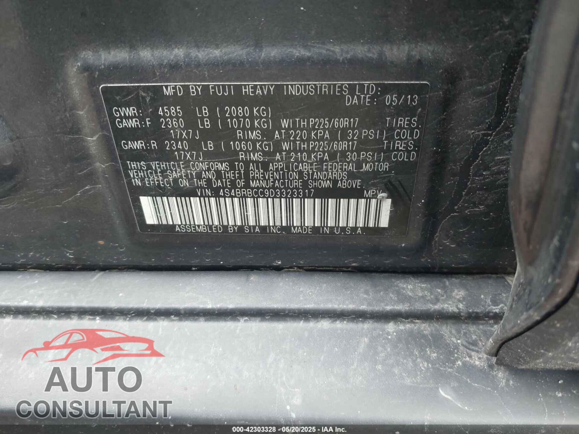 SUBARU OUTBACK 2013 - 4S4BRBCC9D3323317