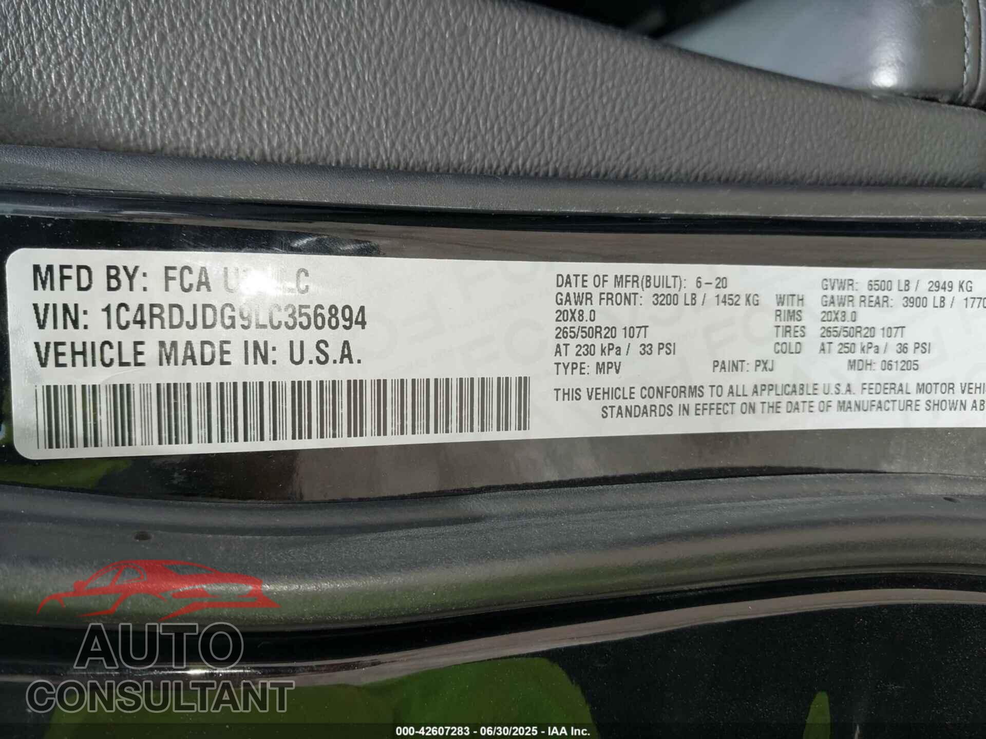 DODGE DURANGO 2020 - 1C4RDJDG9LC356894