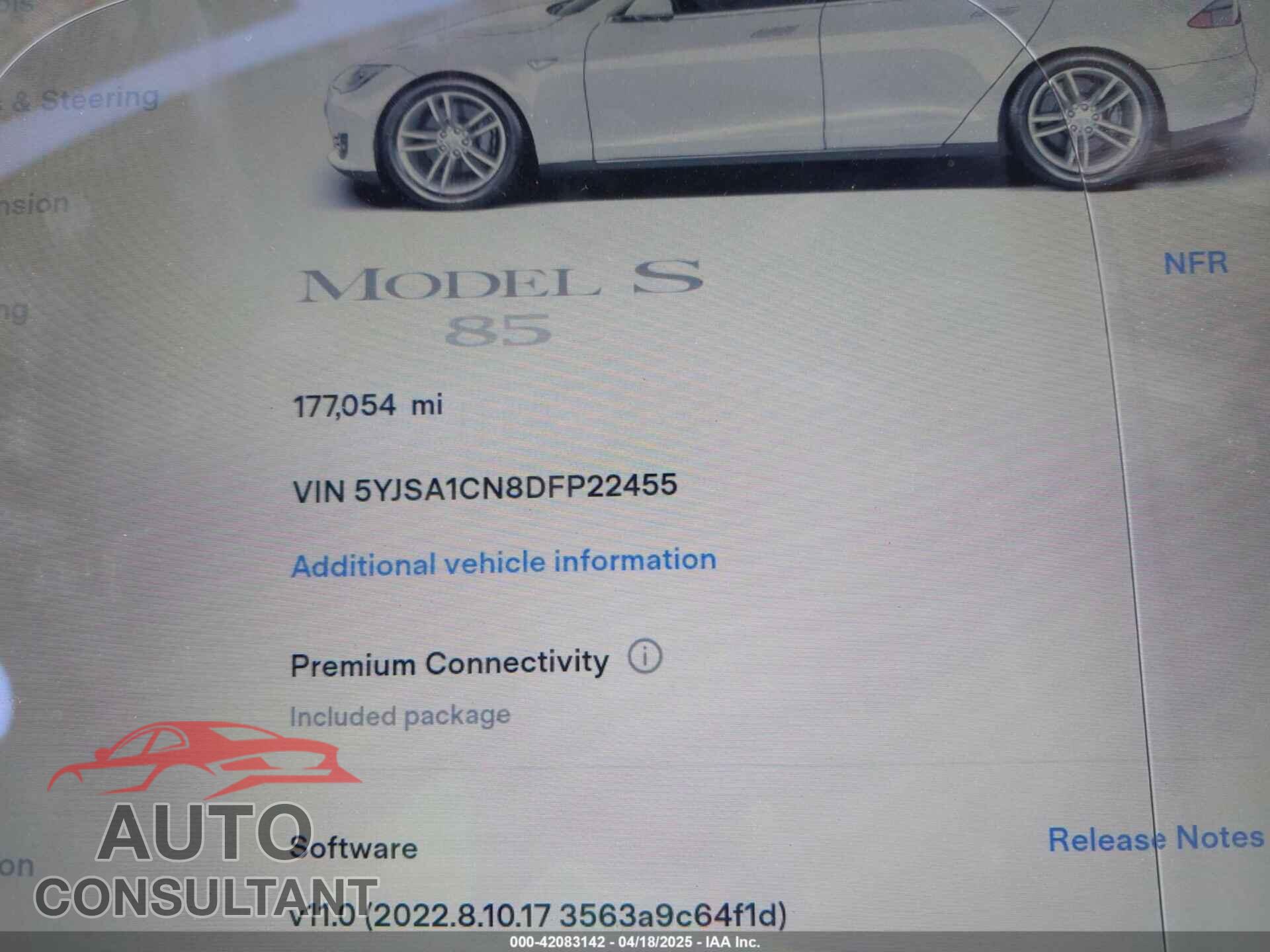 TESLA MODEL S 2013 - 5YJSA1CN8DFP22455