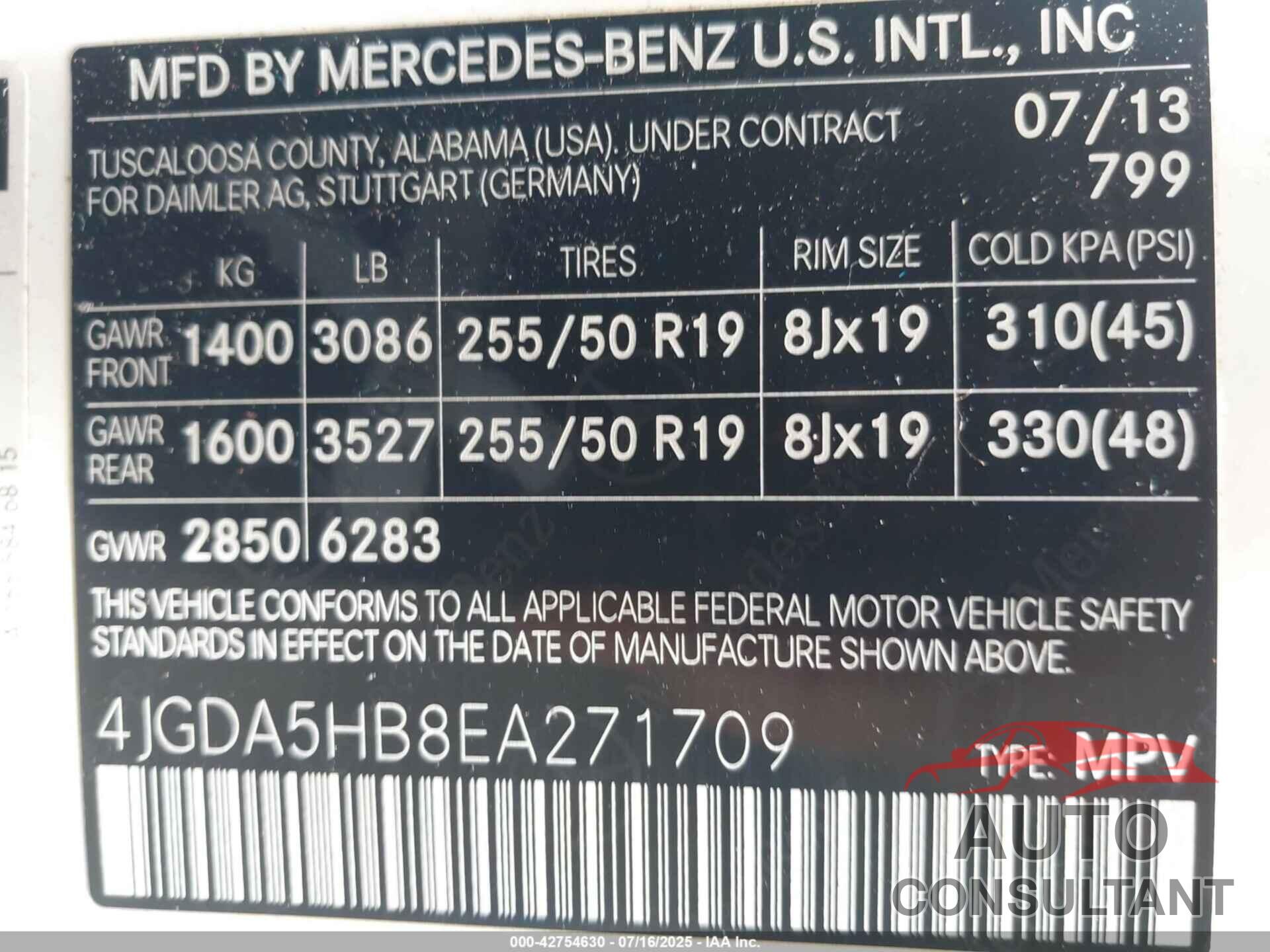 MERCEDES-BENZ ML 350 2014 - 4JGDA5HB8EA271709