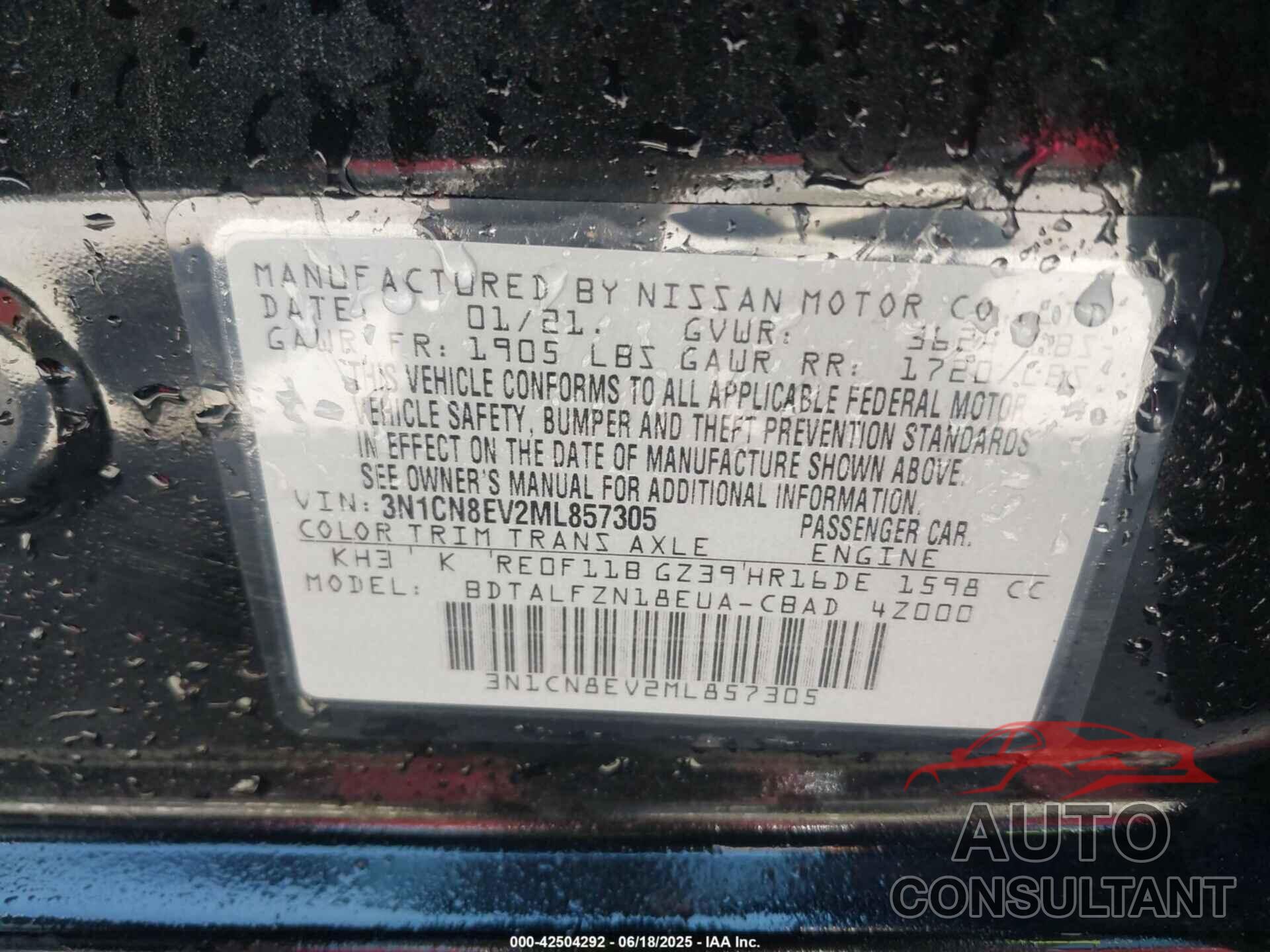 NISSAN VERSA 2021 - 3N1CN8EV2ML857305