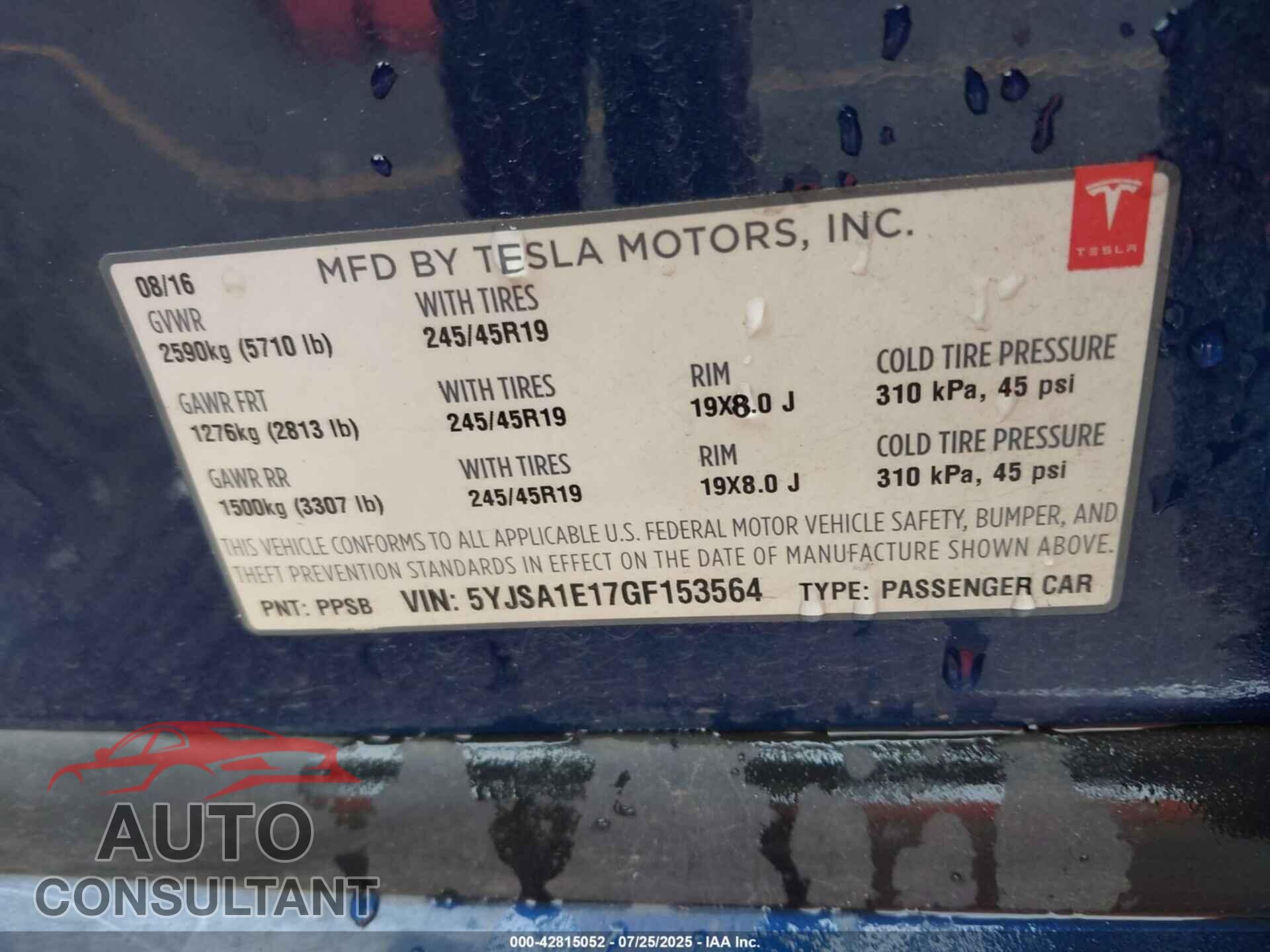 TESLA MODEL S 2016 - 5YJSA1E17GF153564