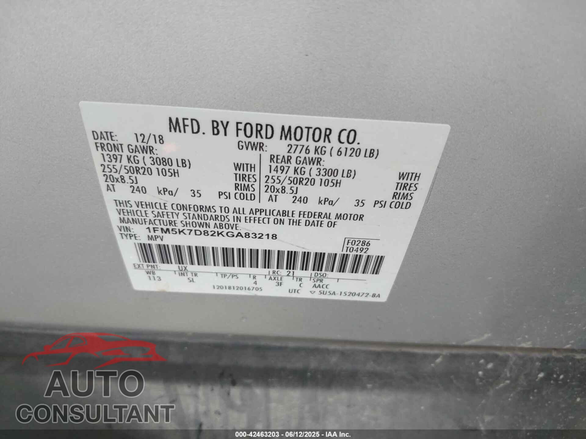 FORD EXPLORER 2019 - 1FM5K7D82KGA83218