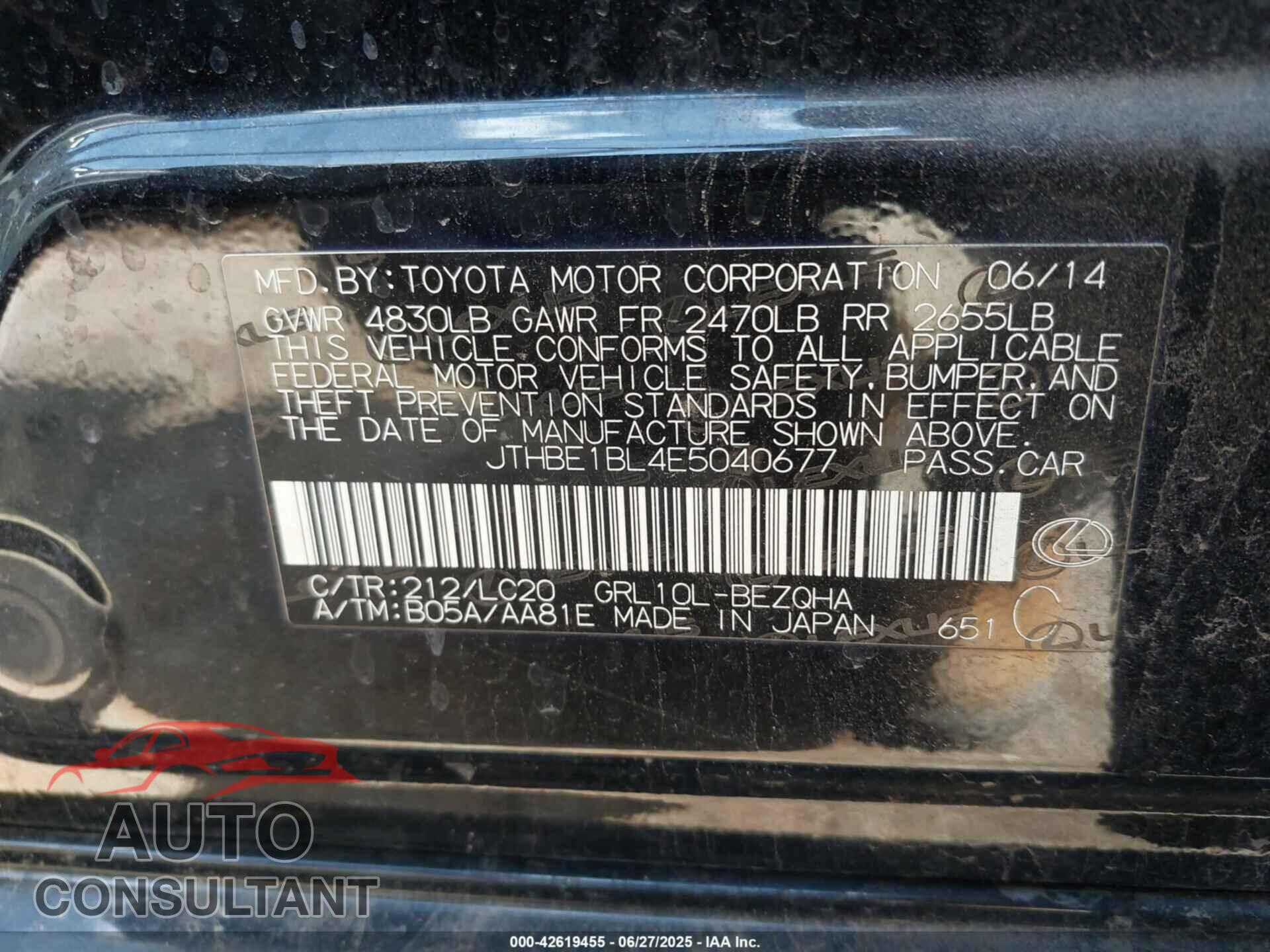 LEXUS GS 350 2014 - JTHBE1BL4E5040677