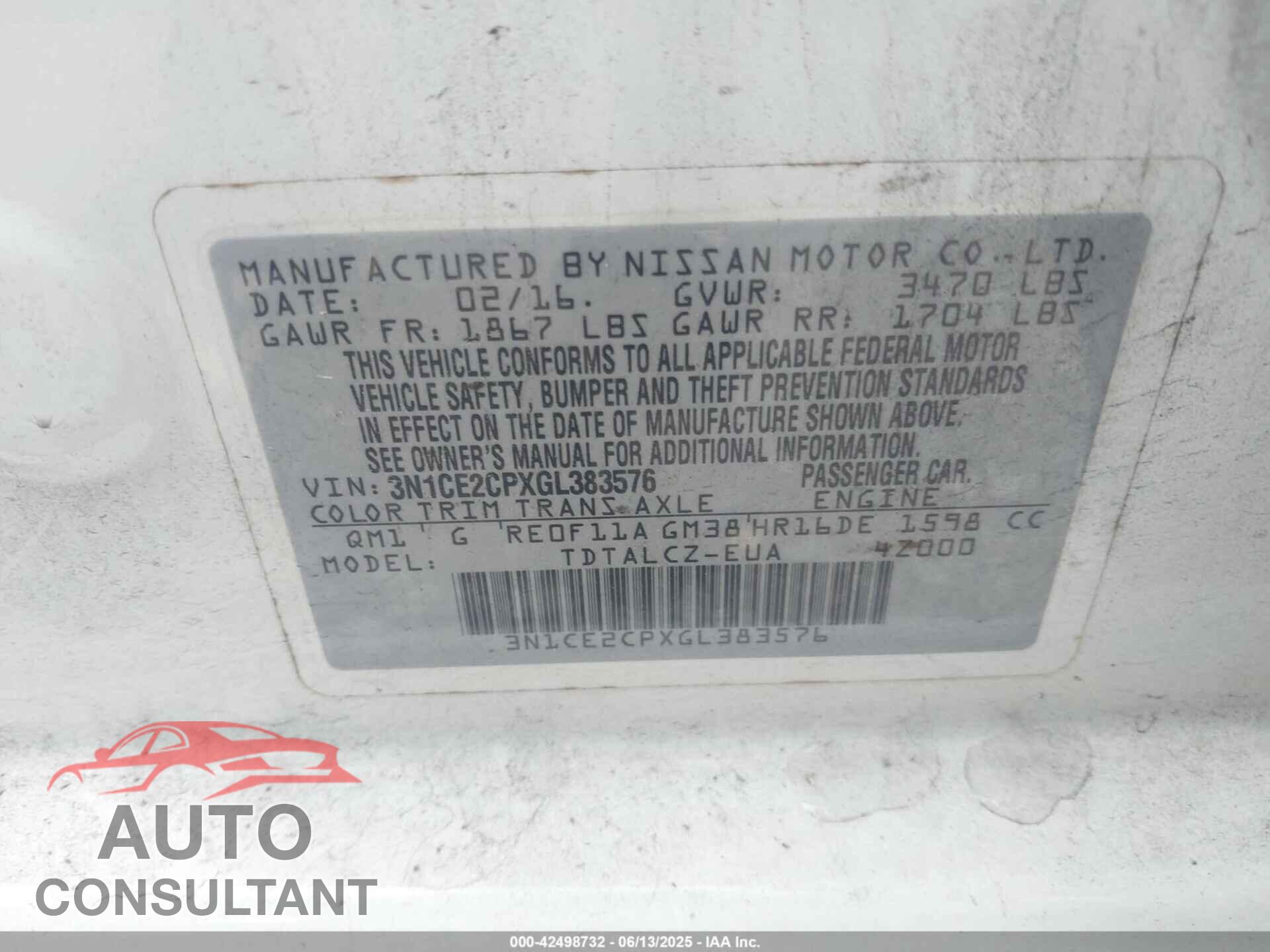 NISSAN VERSA NOTE 2016 - 3N1CE2CPXGL383576