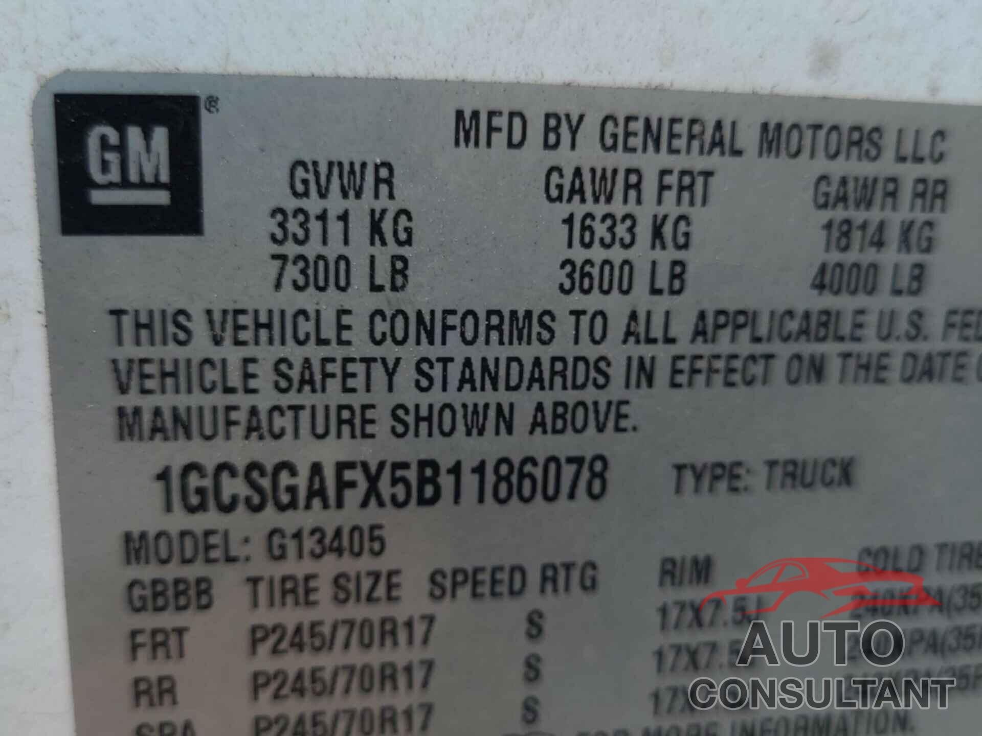 CHEVROLET EXPRESS 1500 2011 - 1GCSGAFX5B1186078