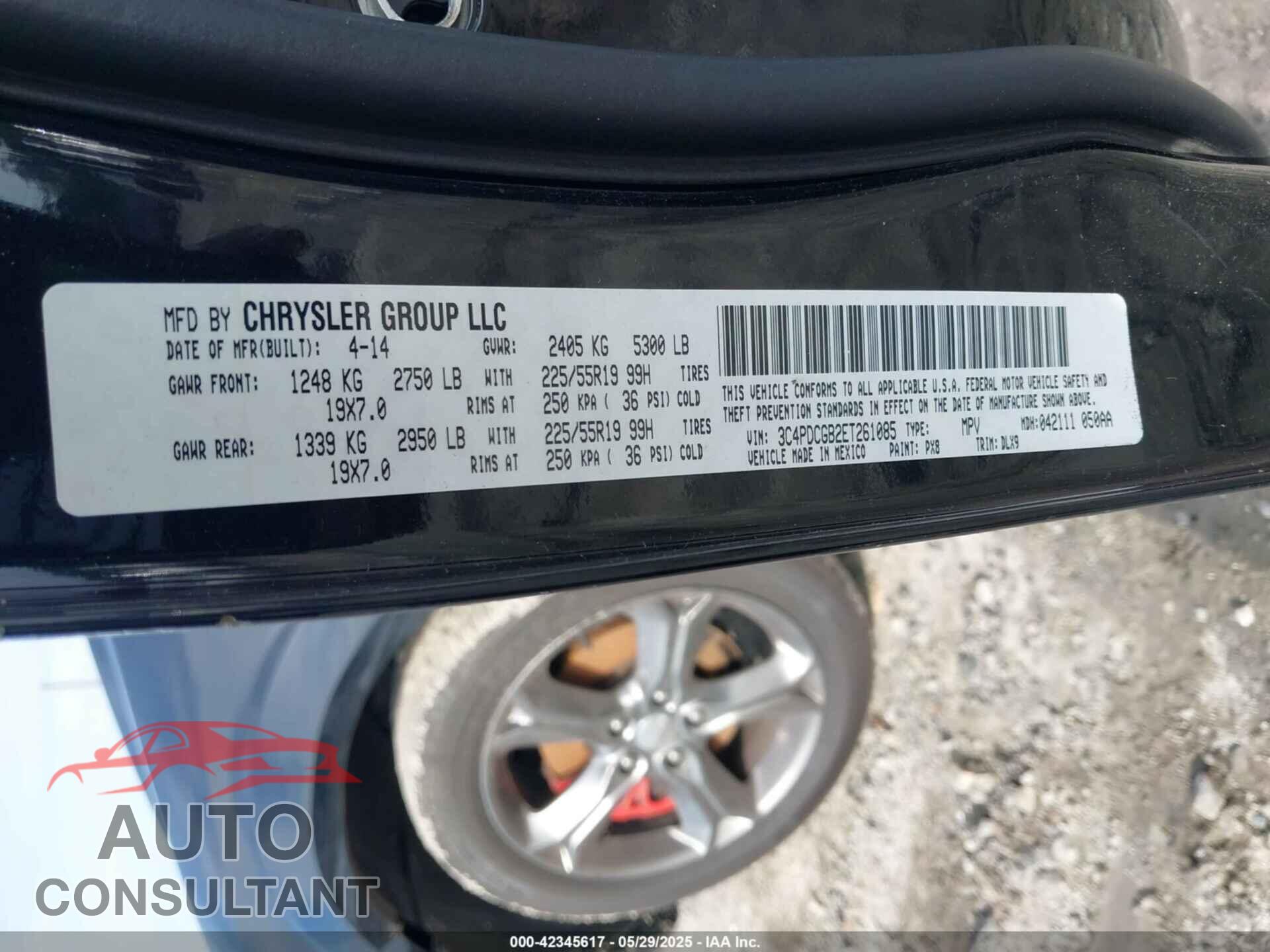 DODGE JOURNEY 2014 - 3C4PDCGB2ET261085