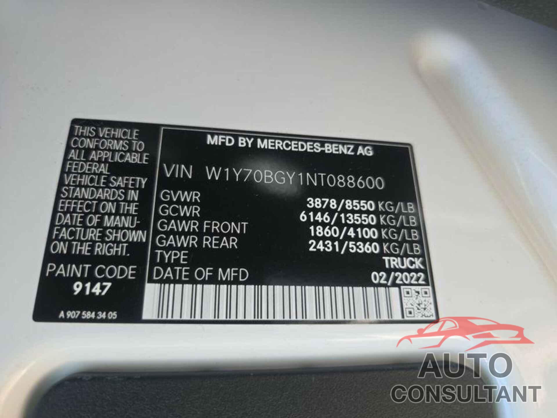 MERCEDES-BENZ SPRINTER 2022 - W1Y70BGY1NT088600