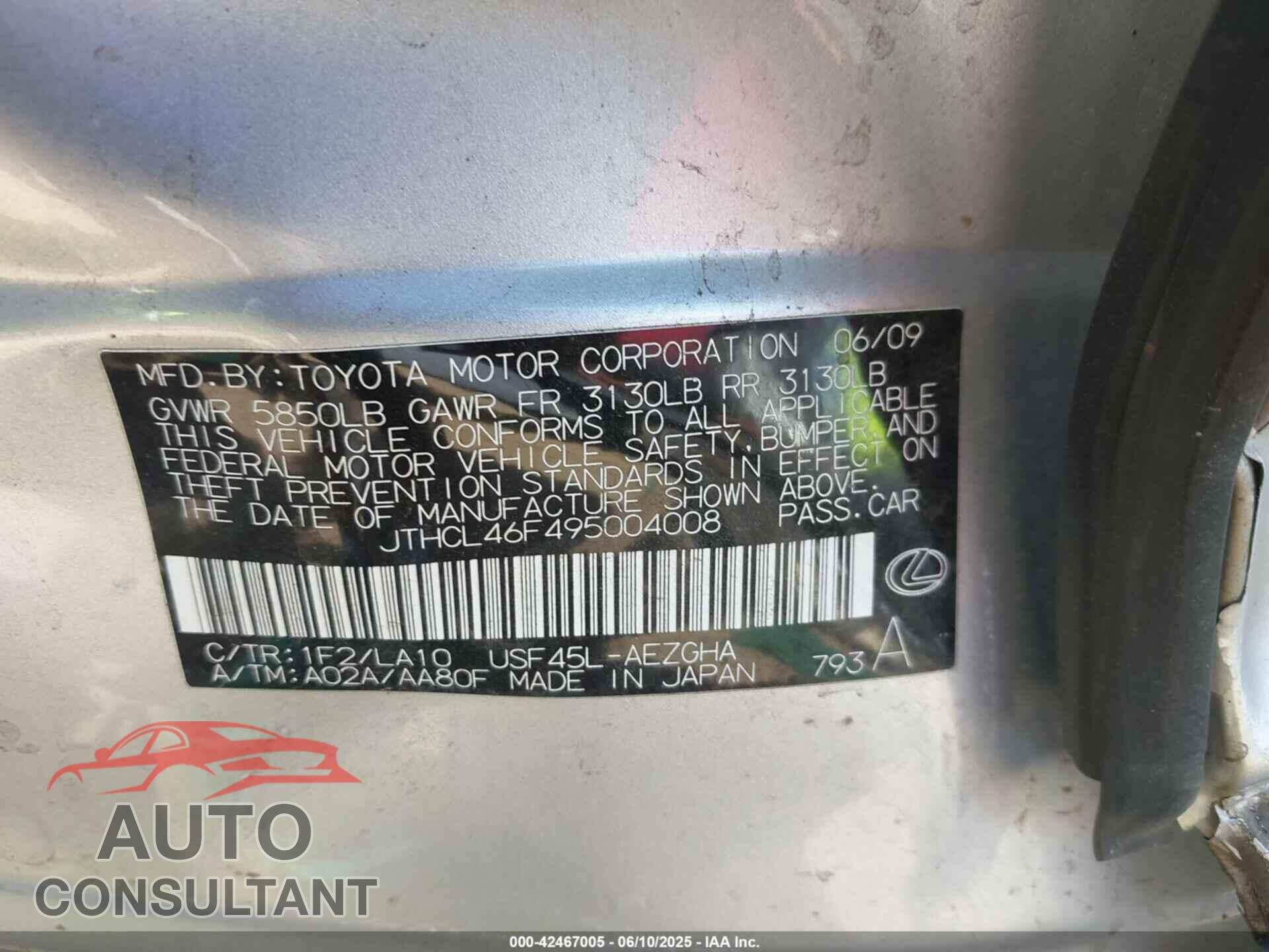 LEXUS LS 460 2009 - JTHCL46F495004008