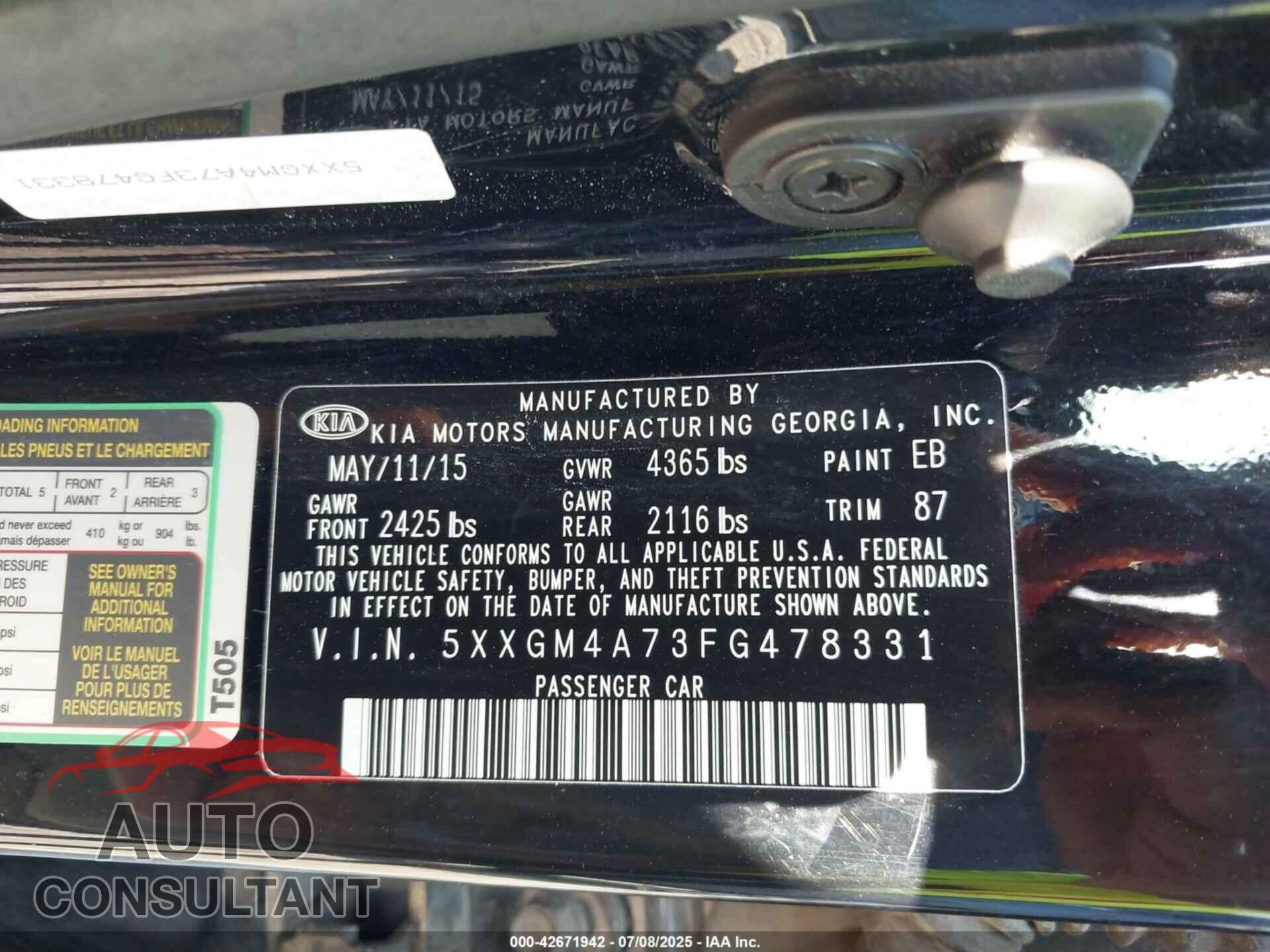 KIA OPTIMA 2015 - 5XXGM4A73FG478331
