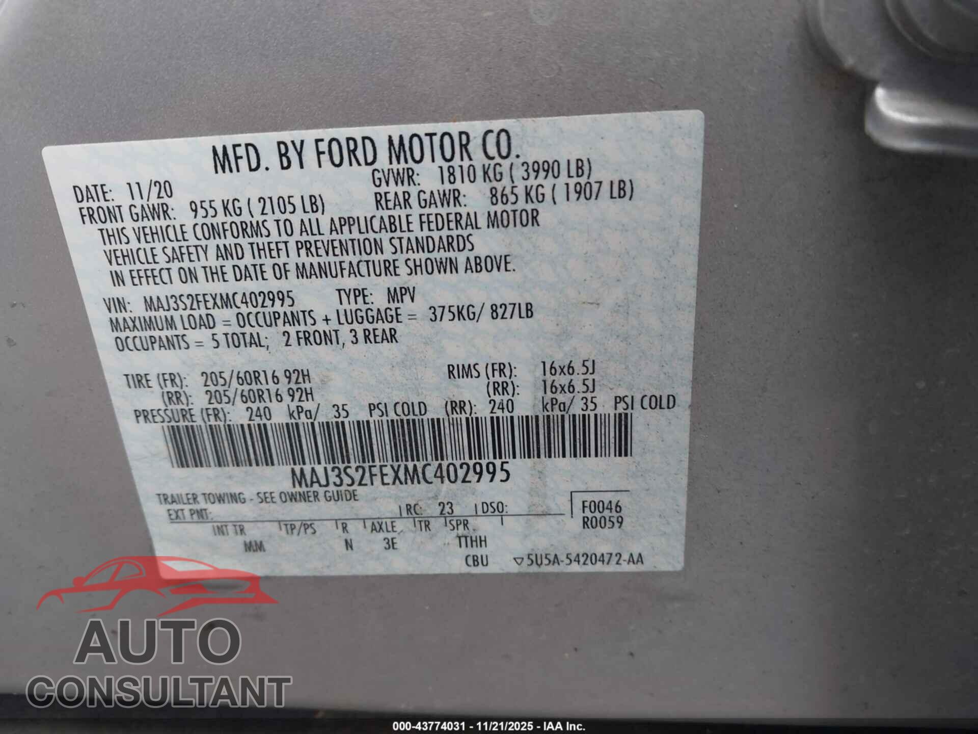 FORD ECOSPORT 2021 - MAJ3S2FEXMC402995