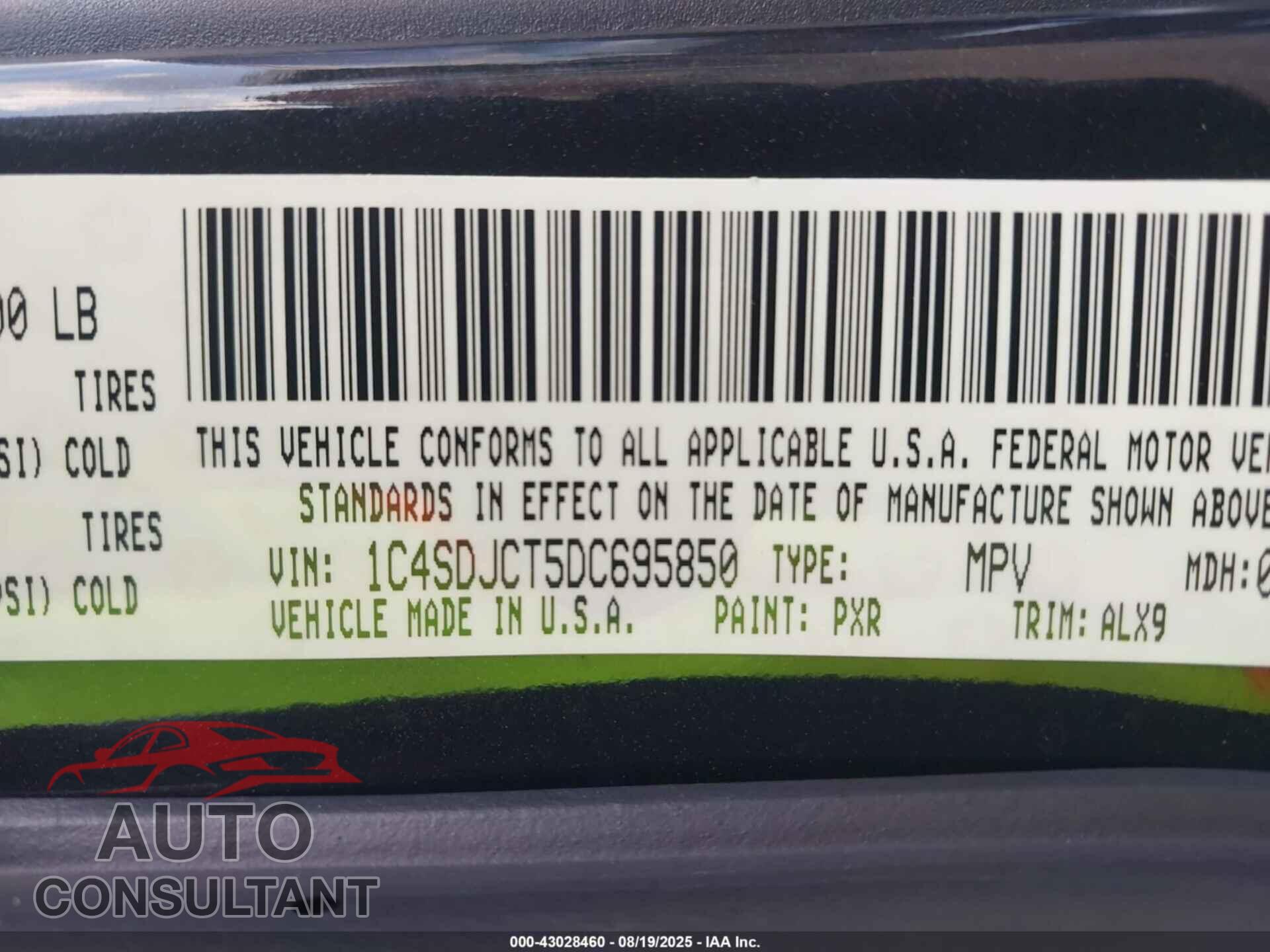 DODGE DURANGO 2013 - 1C4SDJCT5DC695850