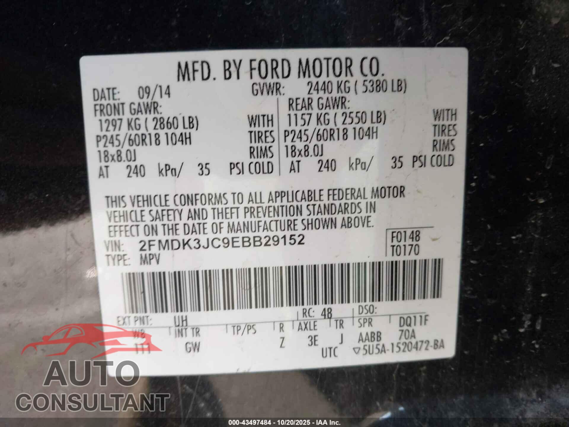 FORD EDGE 2014 - 2FMDK3JC9EBB29152