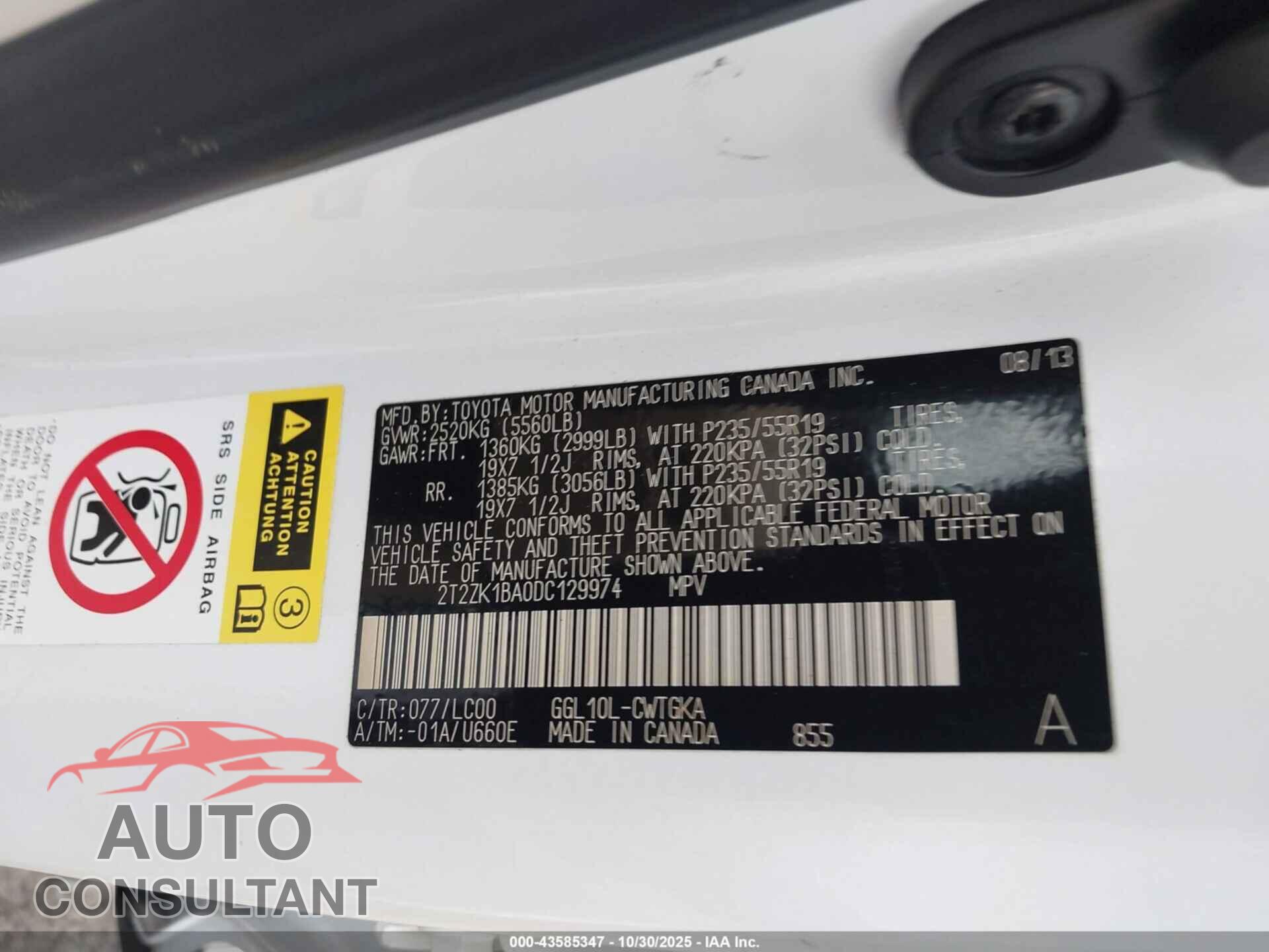 LEXUS RX 2013 - 2T2ZK1BA0DC129974
