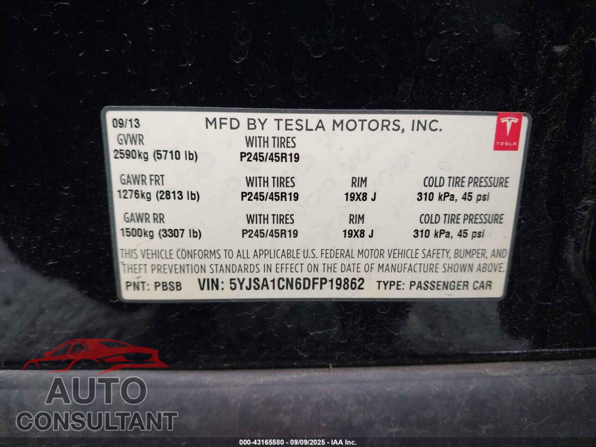 TESLA MODEL S 2013 - 5YJSA1CN6DFP19862