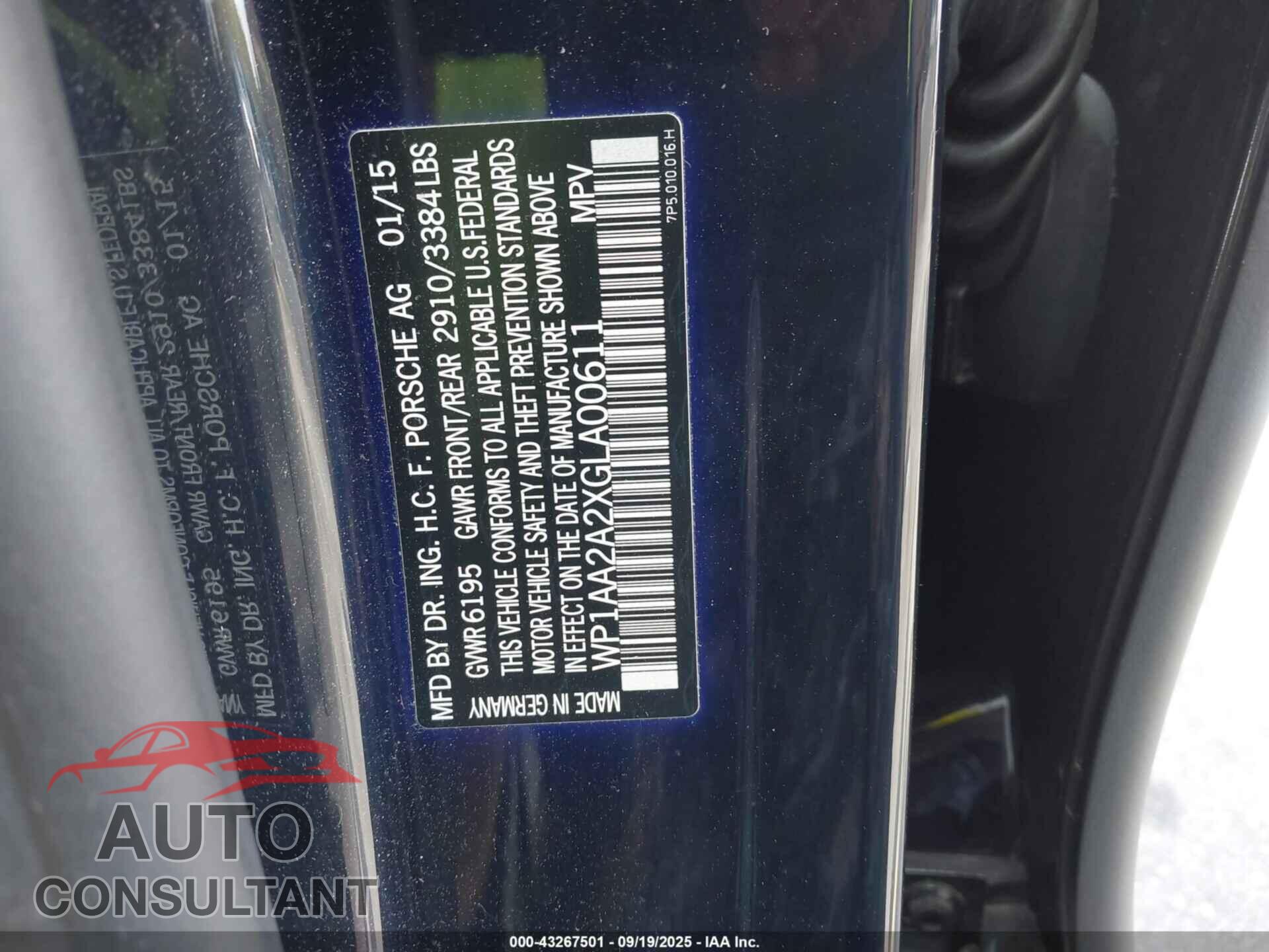 PORSCHE CAYENNE 2016 - WP1AA2A2XGLA00611