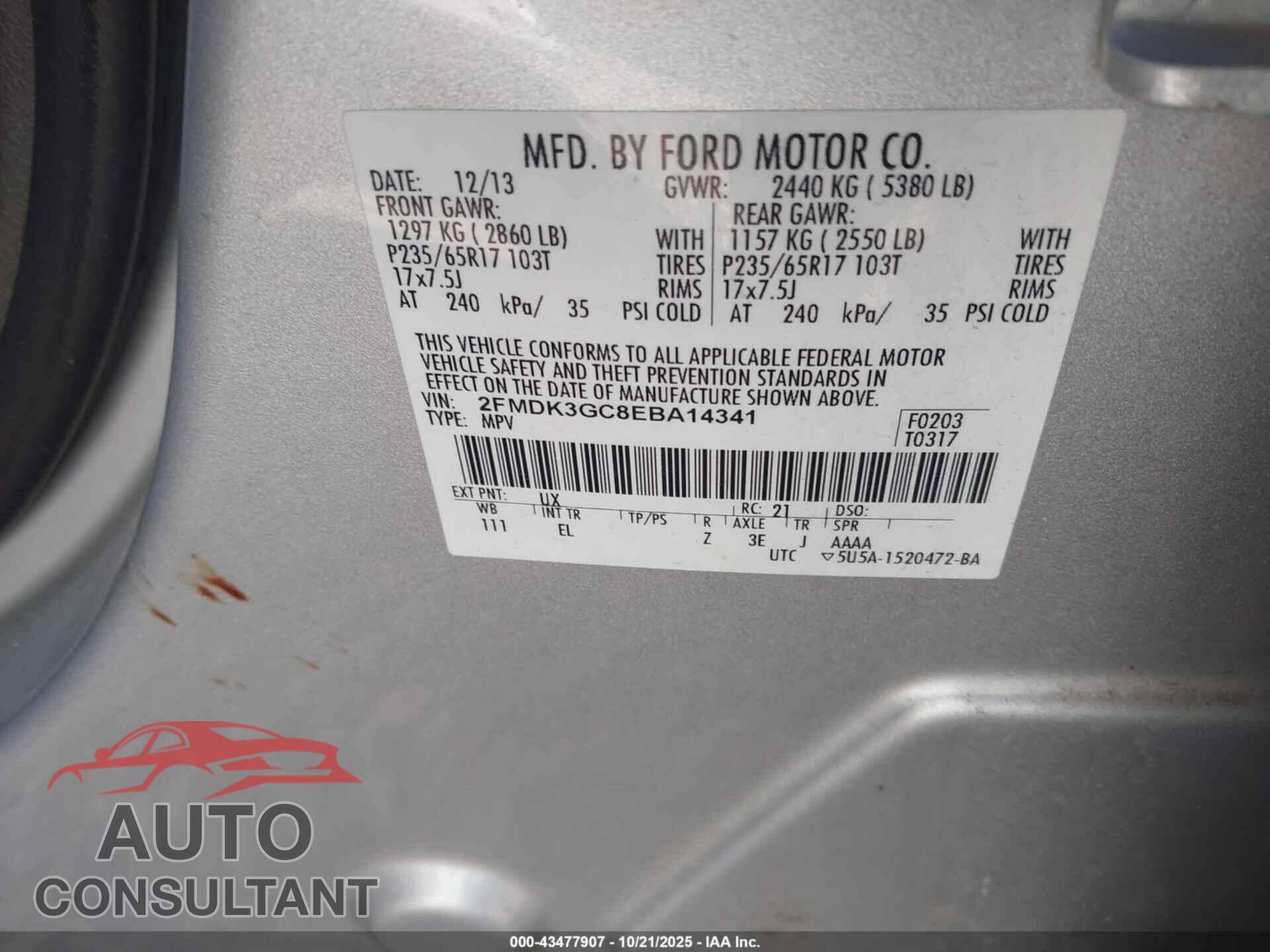 FORD EDGE 2014 - 2FMDK3GC8EBA14341