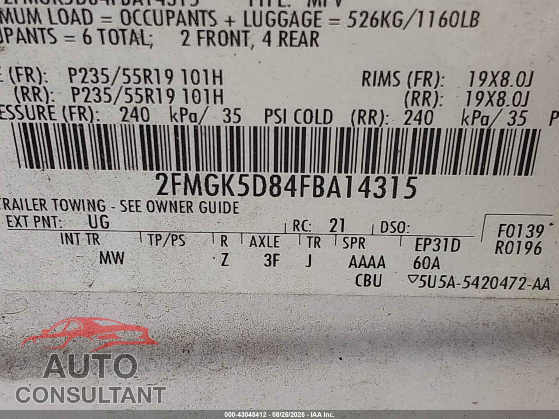 FORD FLEX 2015 - 2FMGK5D84FBA14315