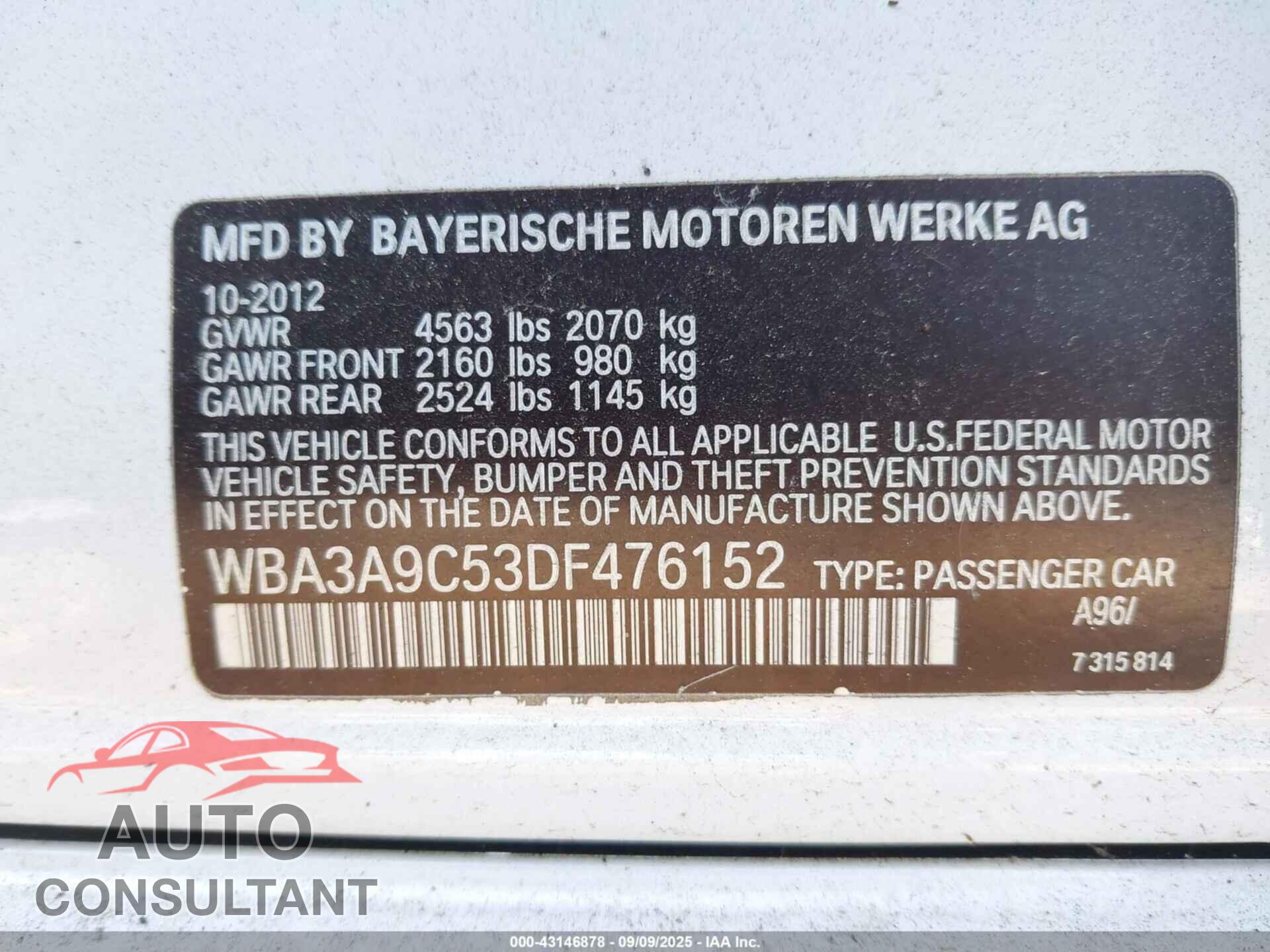 BMW 335I 2013 - WBA3A9C53DF476152