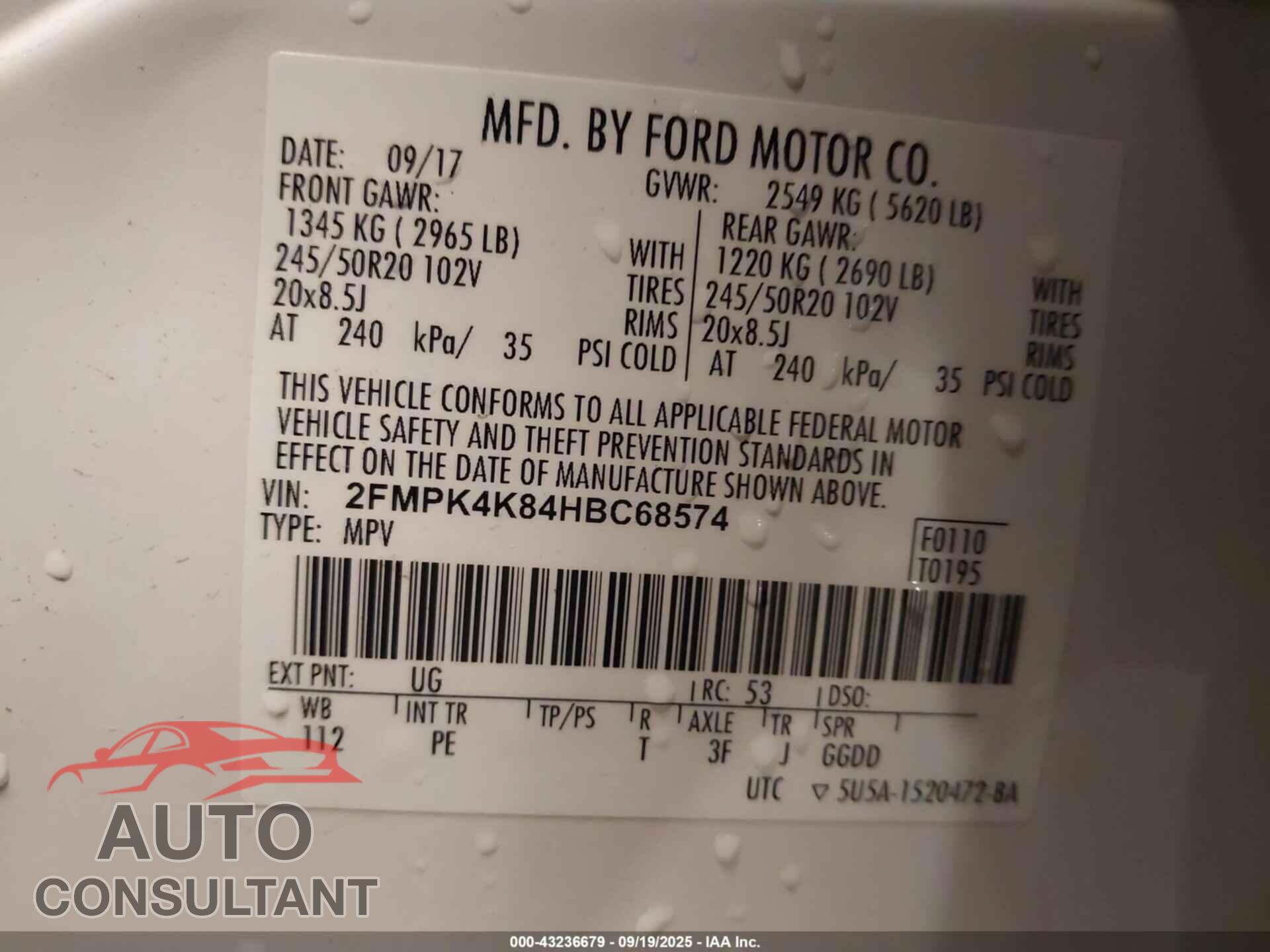 FORD EDGE 2017 - 2FMPK4K84HBC68574