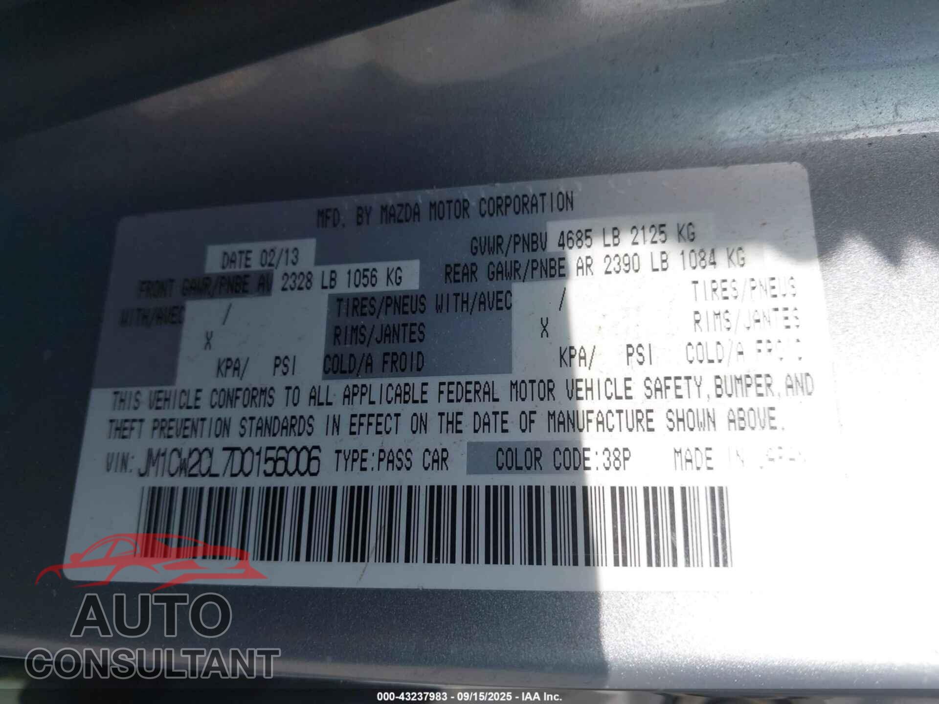 MAZDA MAZDA5 2013 - JM1CW2CL7D0156006