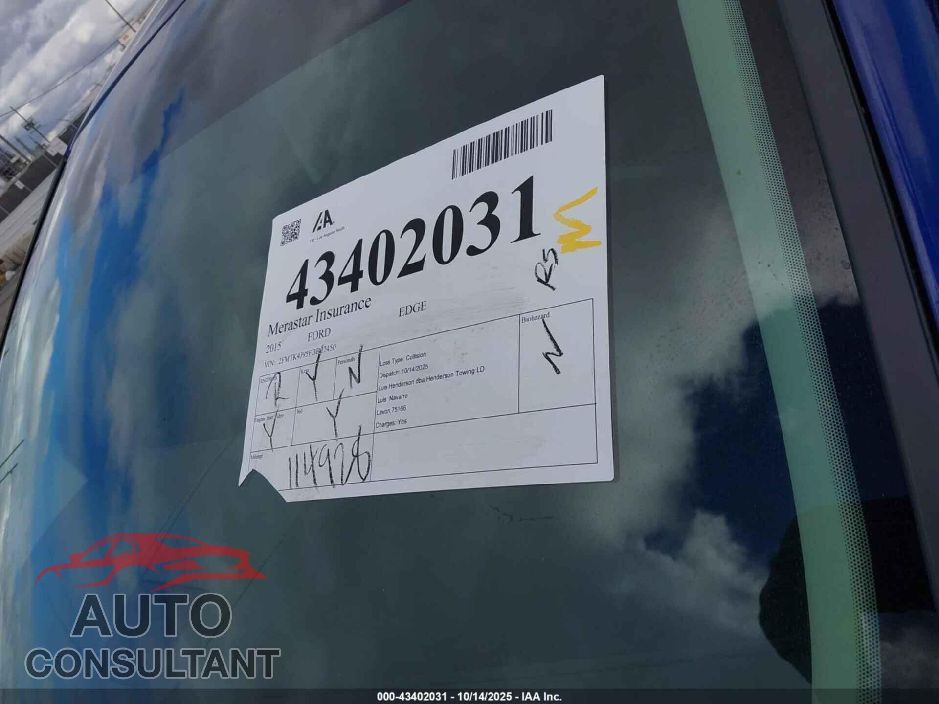 FORD EDGE 2015 - 2FMTK4J95FBB22450