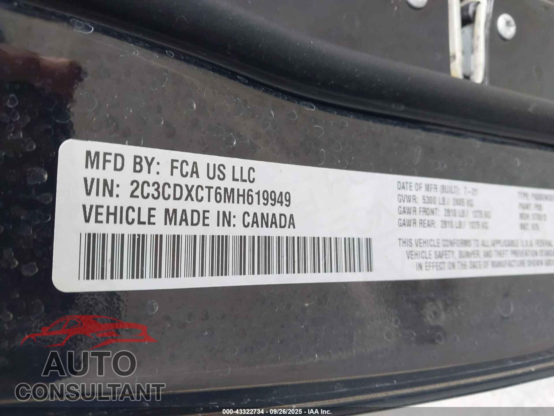 DODGE CHARGER 2021 - 2C3CDXCT6MH619949