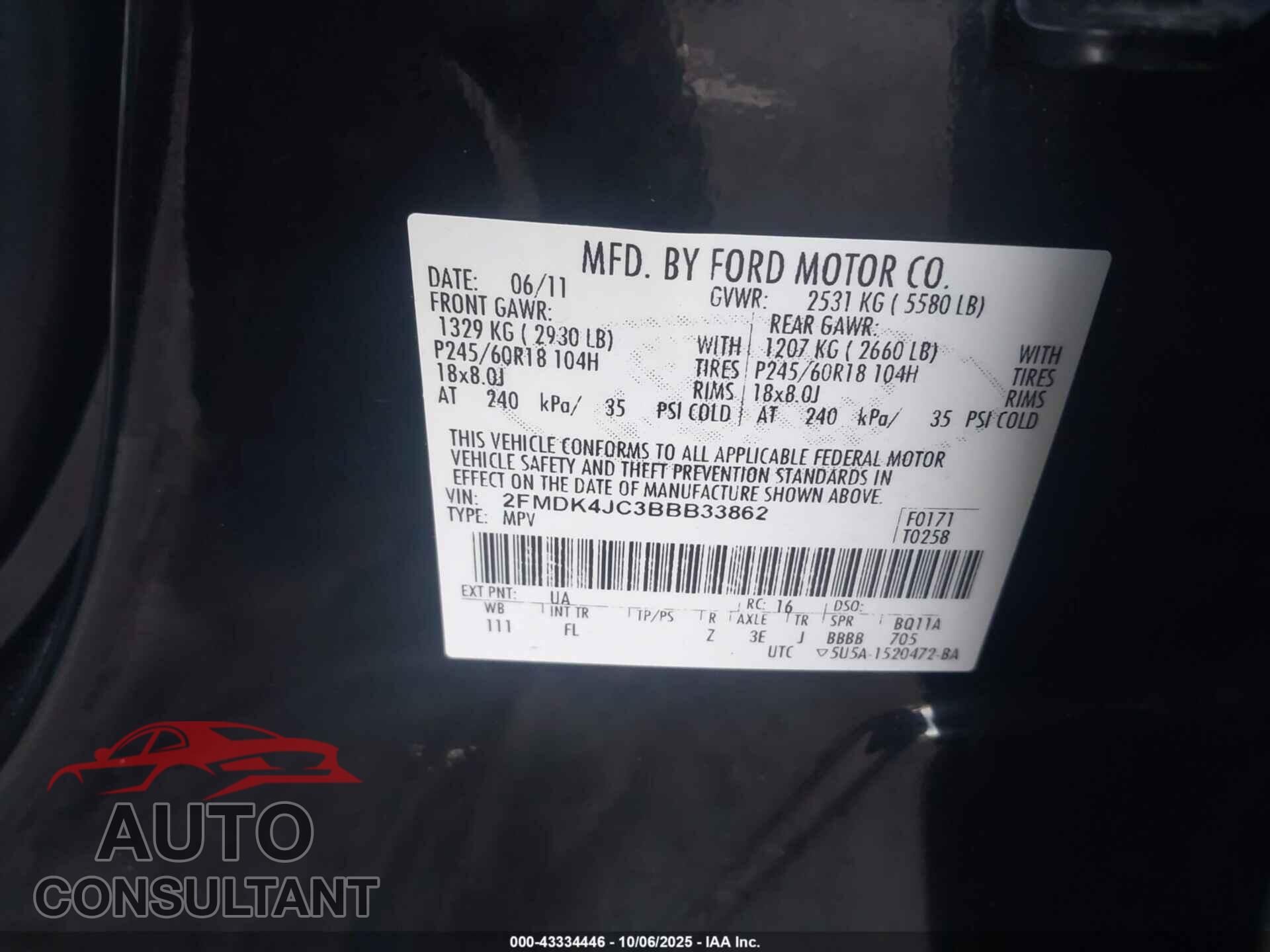 FORD EDGE 2011 - 2FMDK4JC3BBB33862
