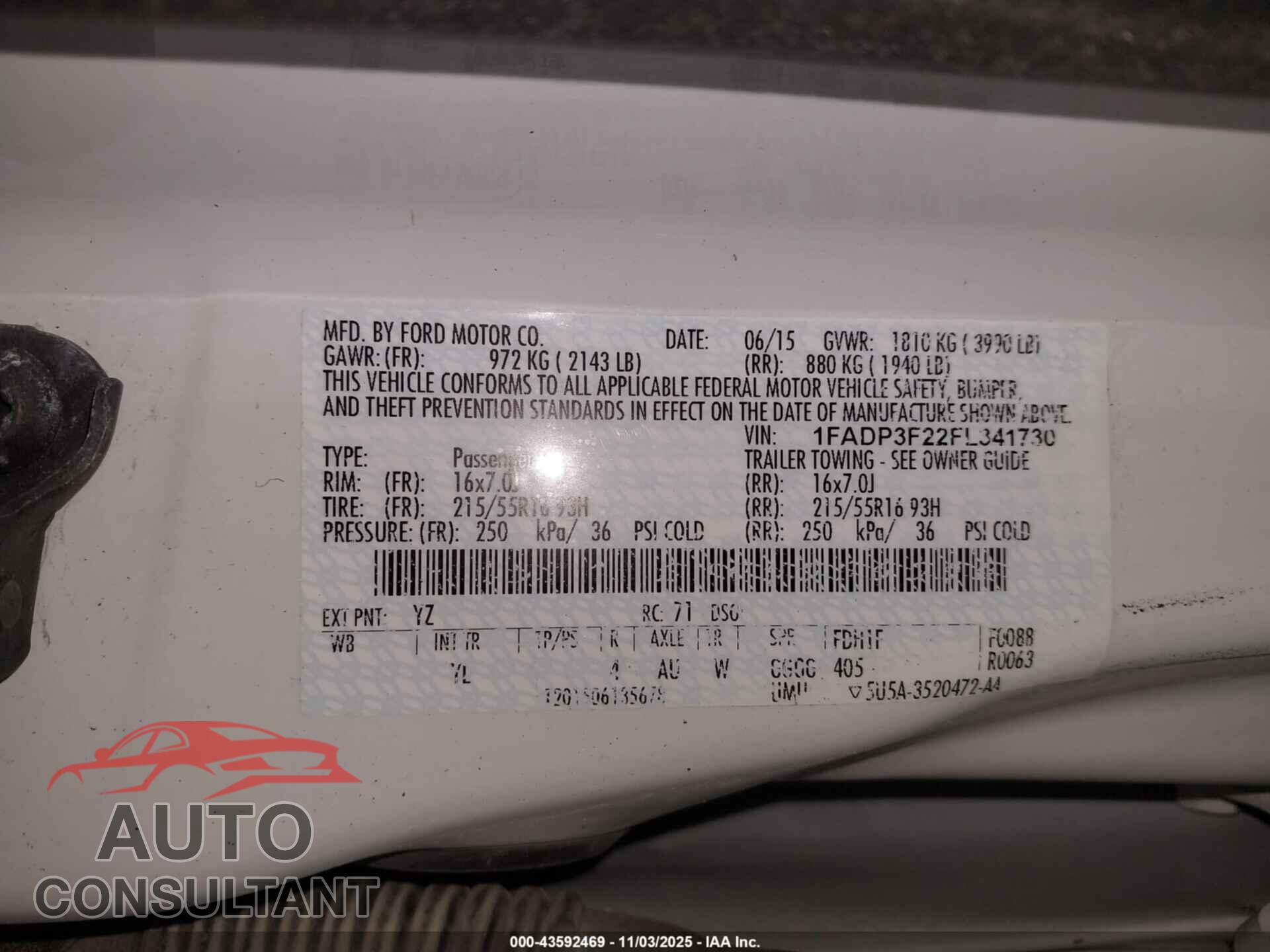 FORD FOCUS 2015 - 1FADP3F22FL341730