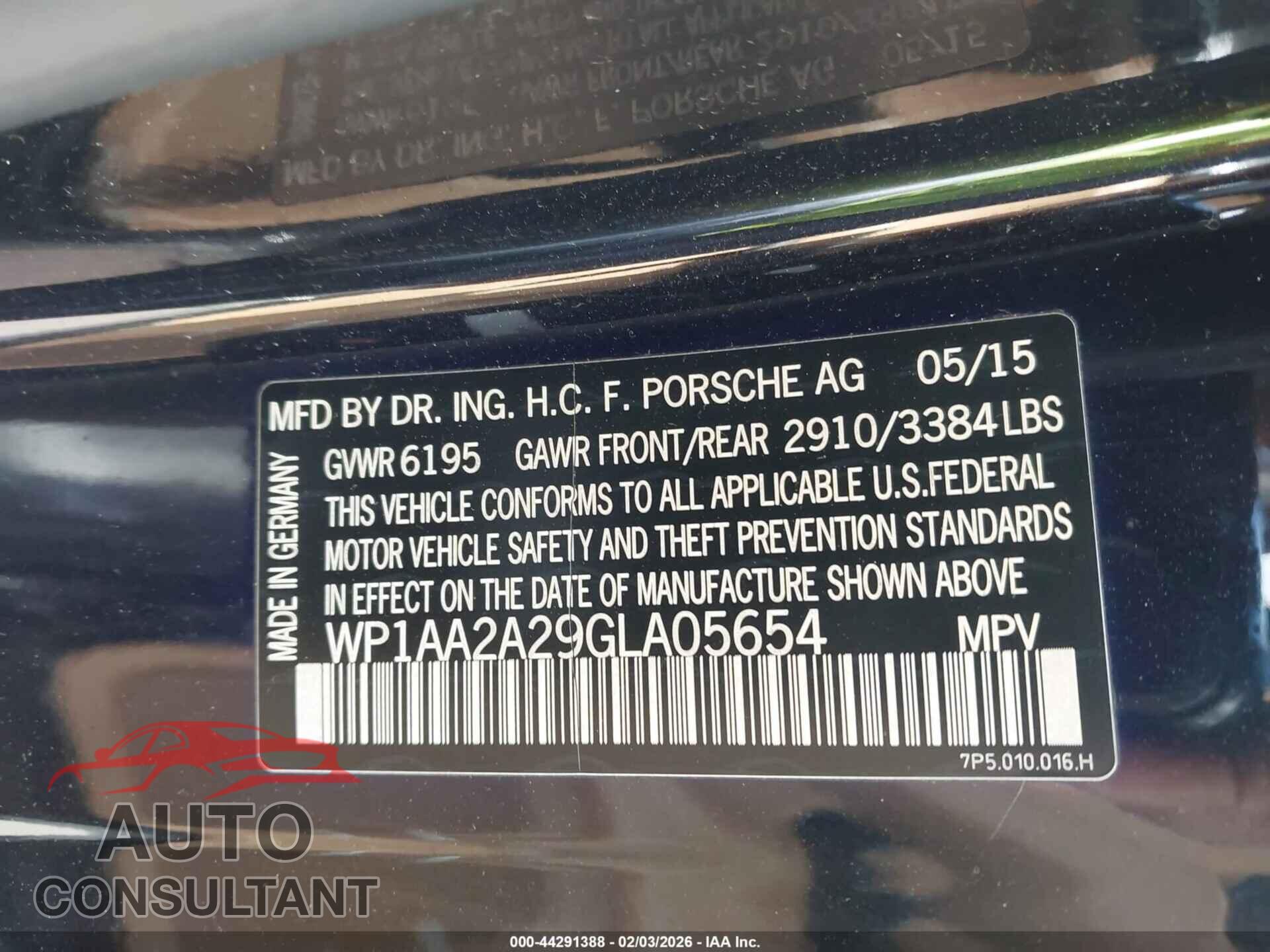 PORSCHE CAYENNE 2016 - WP1AA2A29GLA05654