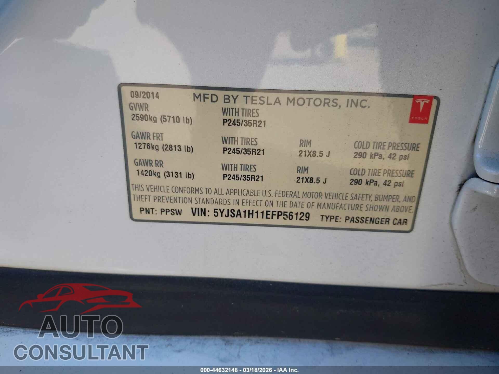 TESLA MODEL S 2014 - 5YJSA1H11EFP56129