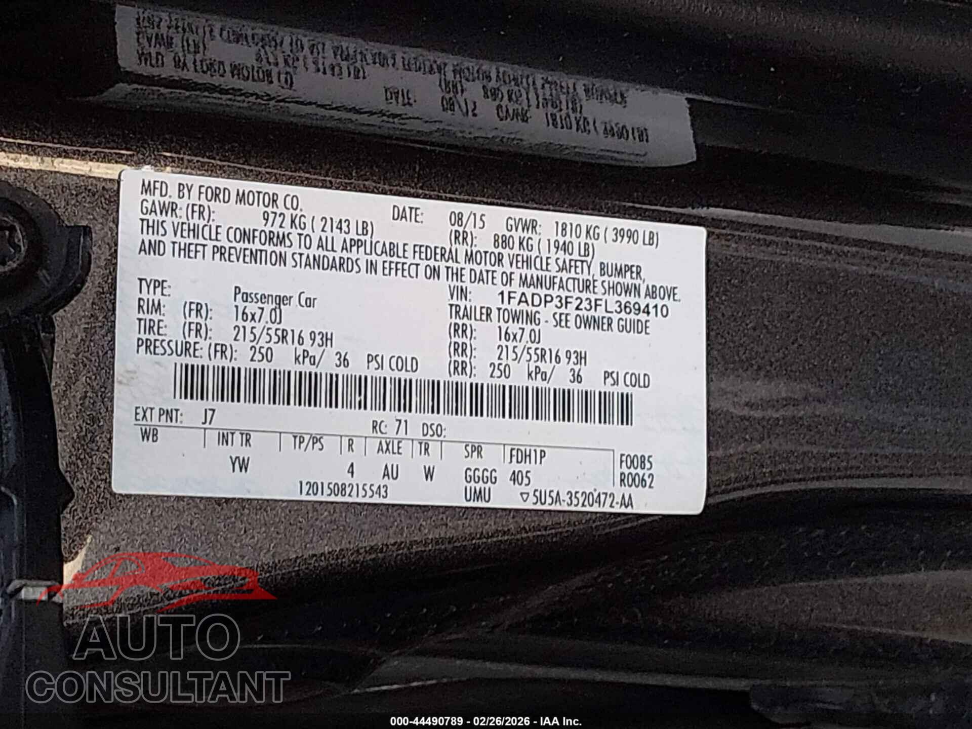 FORD FOCUS 2015 - 1FADP3F23FL369410