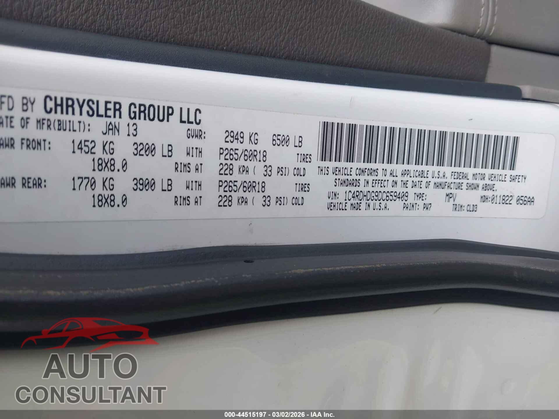 DODGE DURANGO 2013 - 1C4RDHDG9DC659409