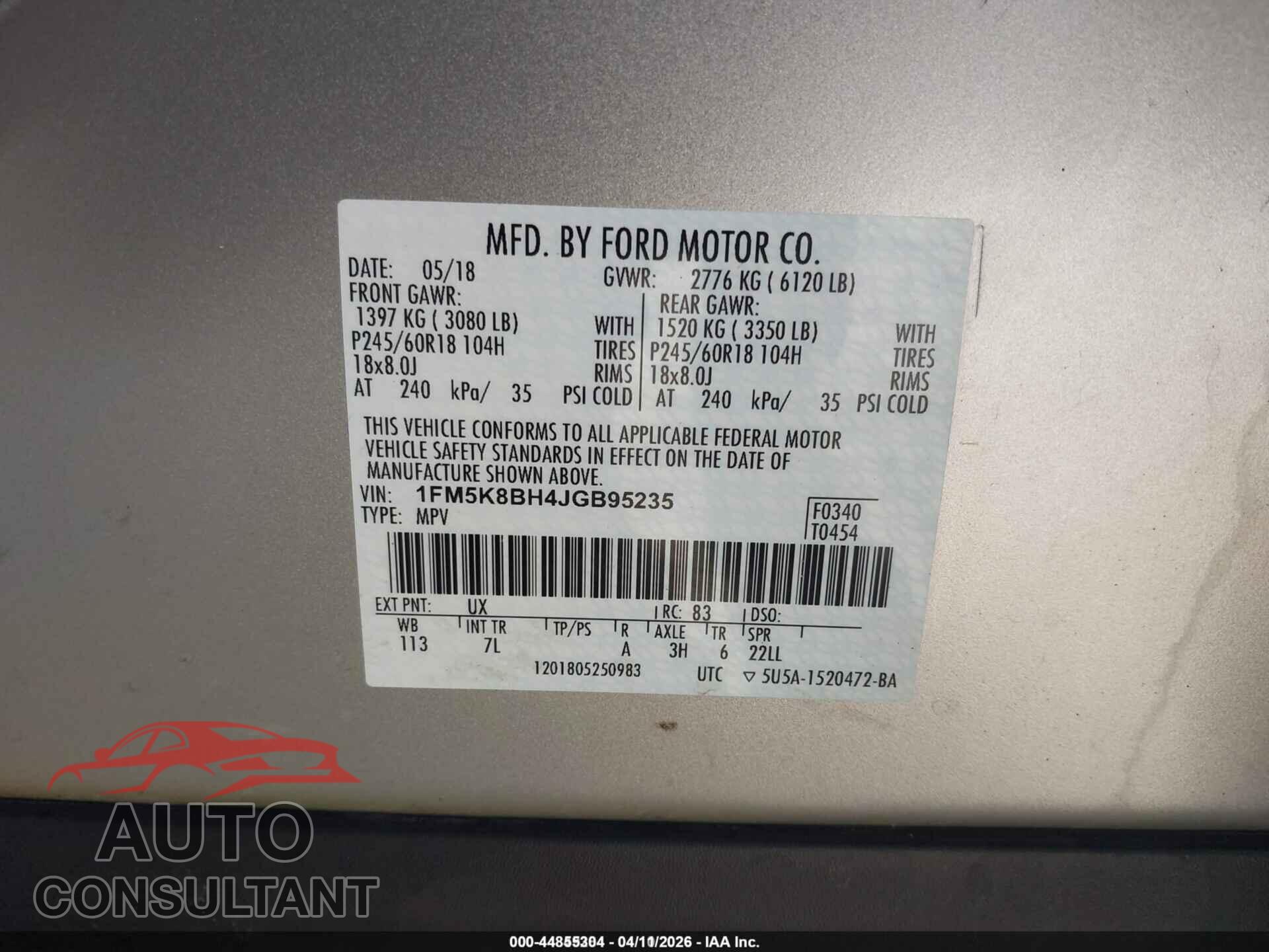 FORD EXPLORER 2018 - 1FM5K8BH4JGB95235